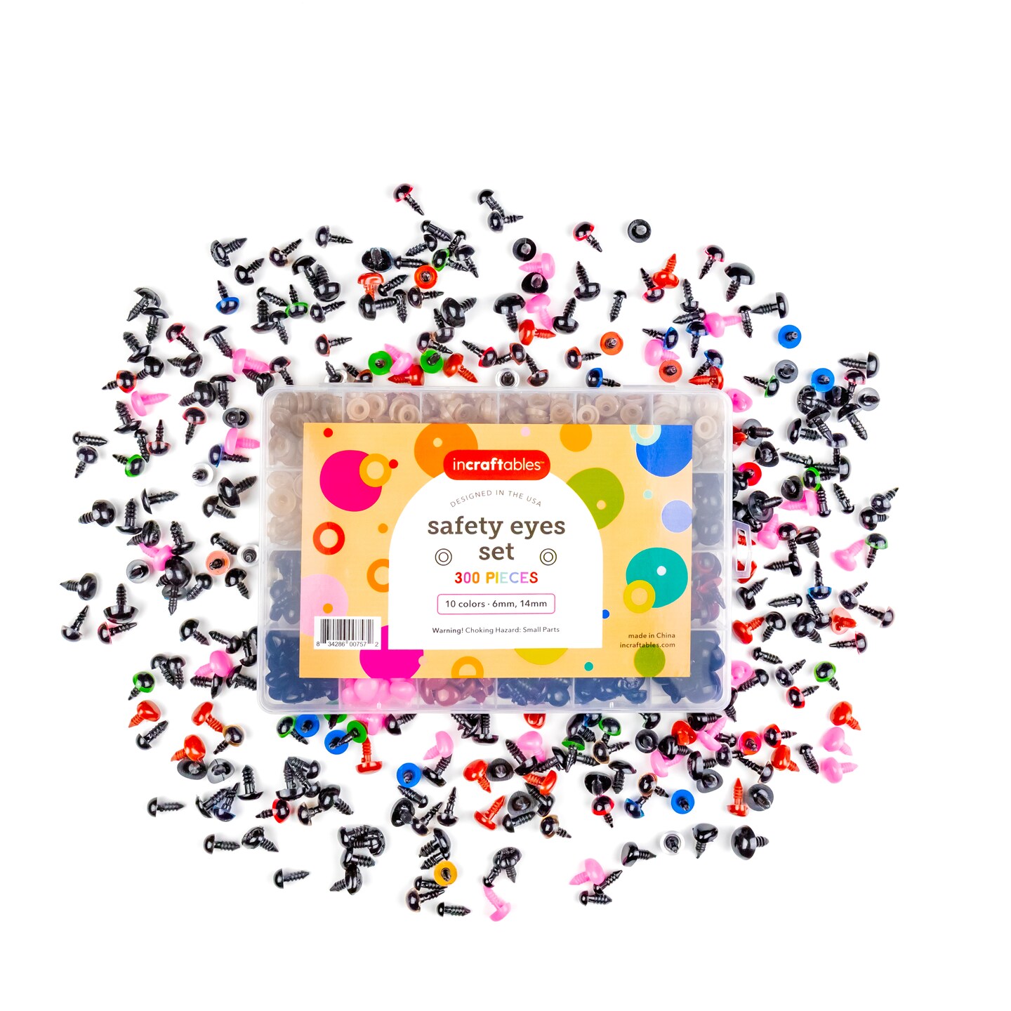 Incraftables Safety Eyes for Amigurumi (300pcs Set). Plastic Safety Eyes and Noses for Crochet (10 Colors). Assorted Stuffed Animal Eyes for Crochet, Dolls, Teddy Bear, Button, Toy & Crafts (6mm-14mm)