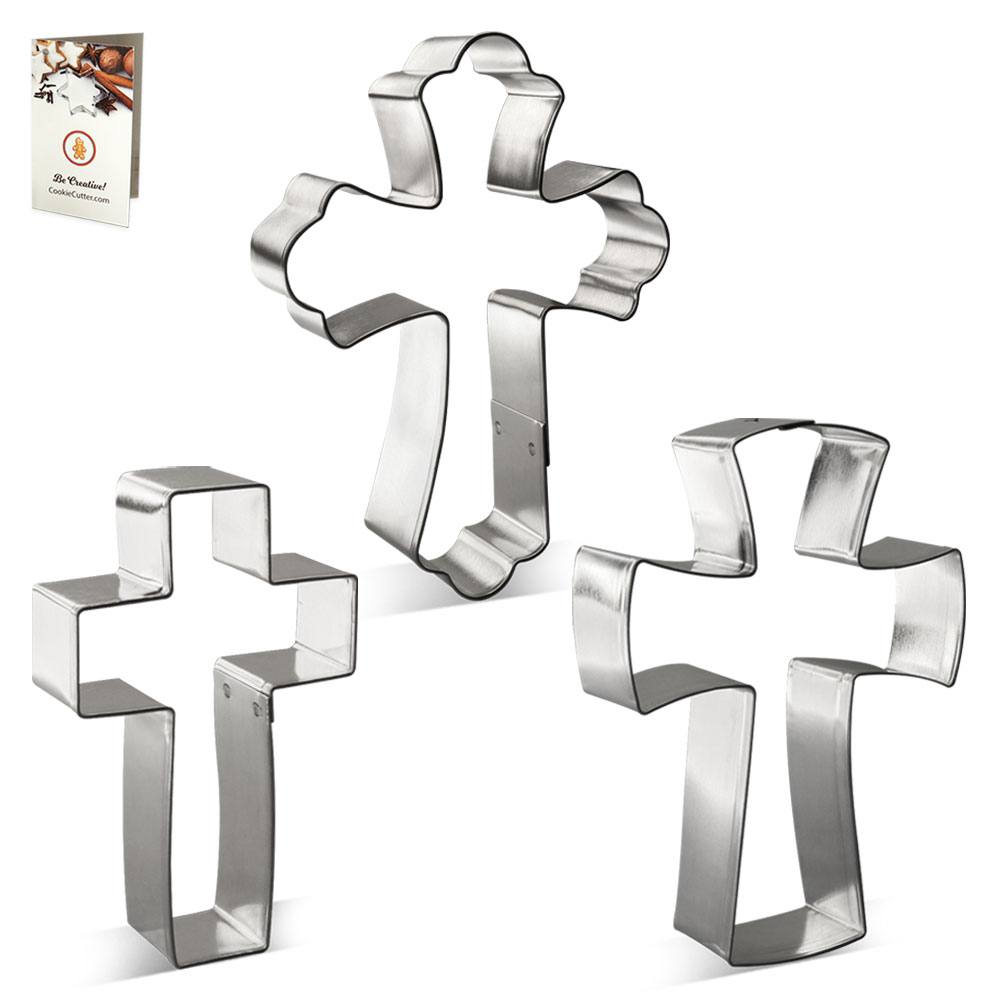 CookieCutter.com Religious Cross 3 Piece Cookie Cutters Set, Fancy Cross, Confirmation, Traditional, Tin Plate Steel, USA