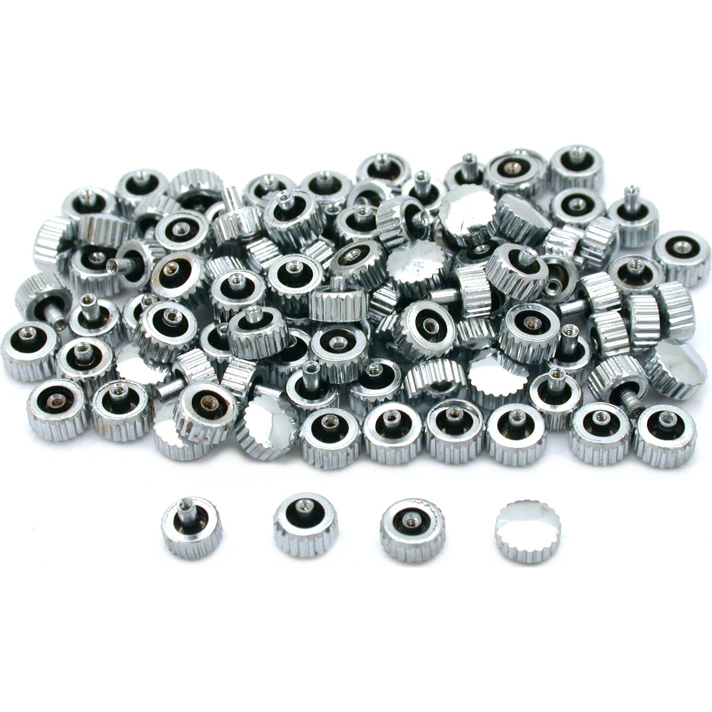 Watch Crowns Assortment of 100pcs, Chromed Watch Parts