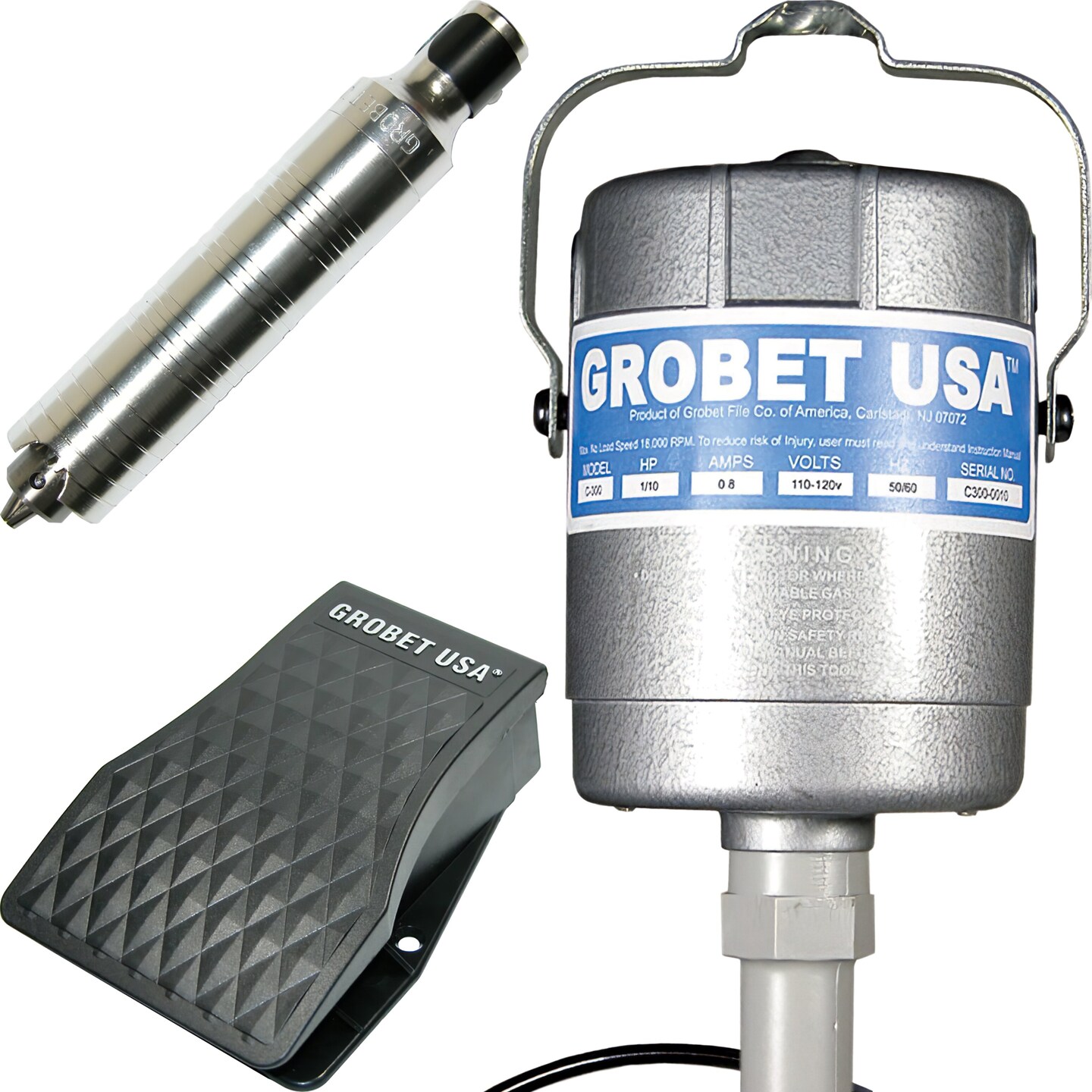 Grobet USA Flex Shaft 18,000 RPM 1/10 HP Motor Handpiece &#x26; Pedal Flexible Drill