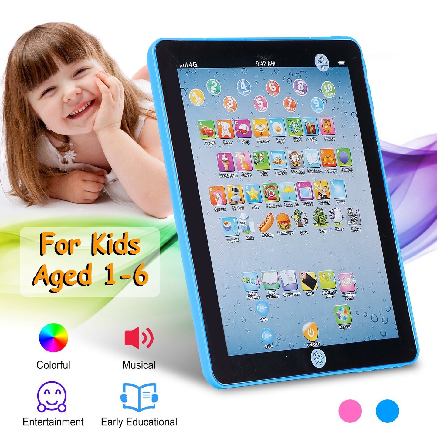 Educational Mini Touch Screen Learning Pads | Toddler Tablet For Alphabets, Numbers, Words Gift, Etc - Blue