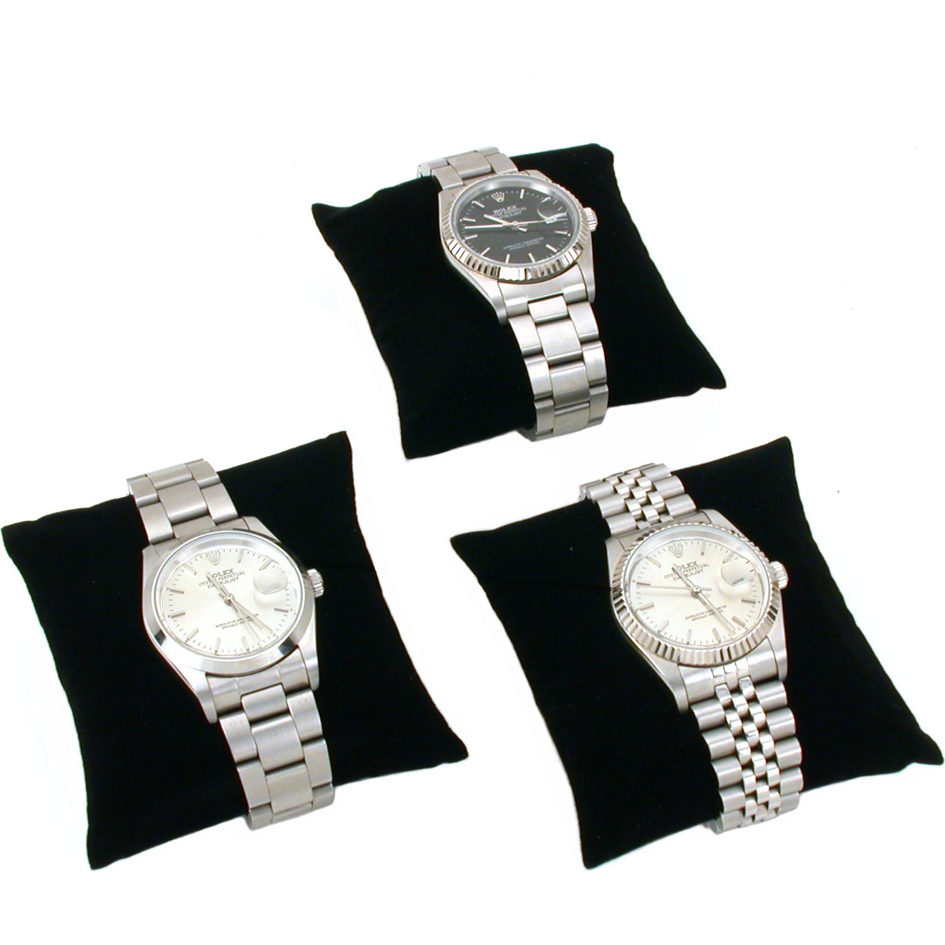 3 Black Velvet Watch &#x26; Bracelet Pillow Jewelry Displays
