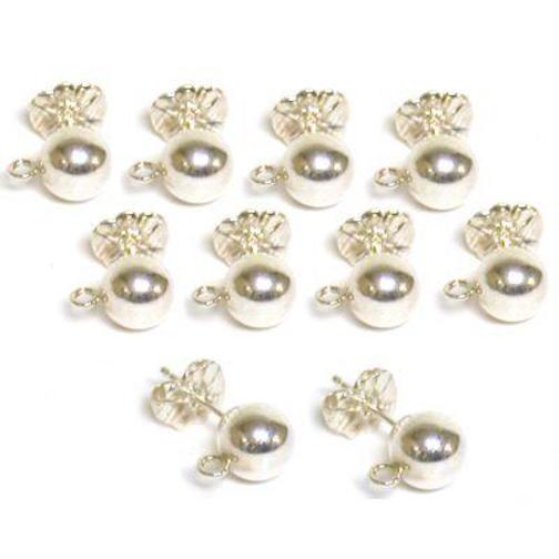 10 Sterling Silver 6mm Ball Stud Earrings &#x26; Ear Backs