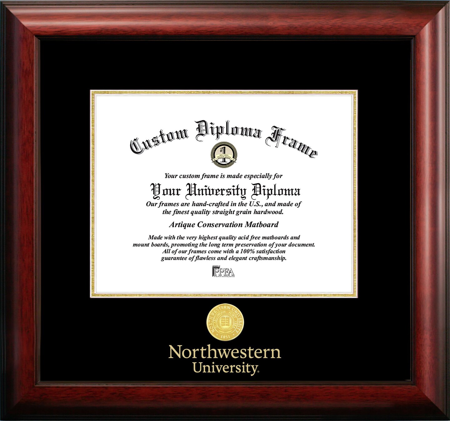 Northwestern University 11w x 8.5h Gold Embossed Diploma Frame