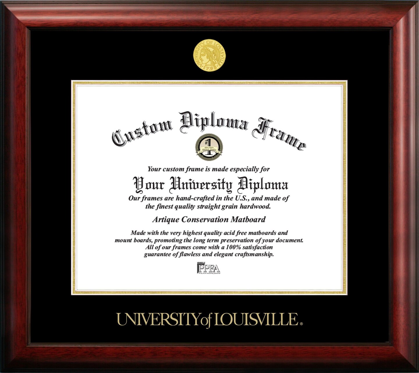 University of Louisville 17w x 14h Gold Embossed Diploma Frame