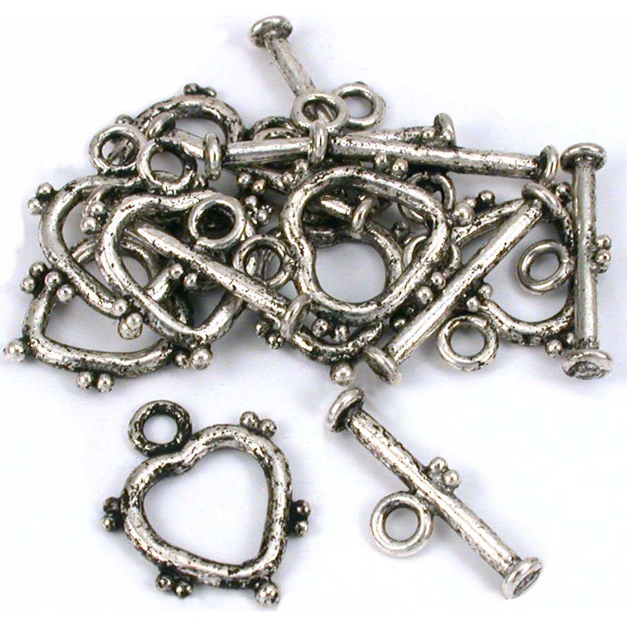 Heart Toggle Clasp Antique Silver Plated 21mm Approx 8