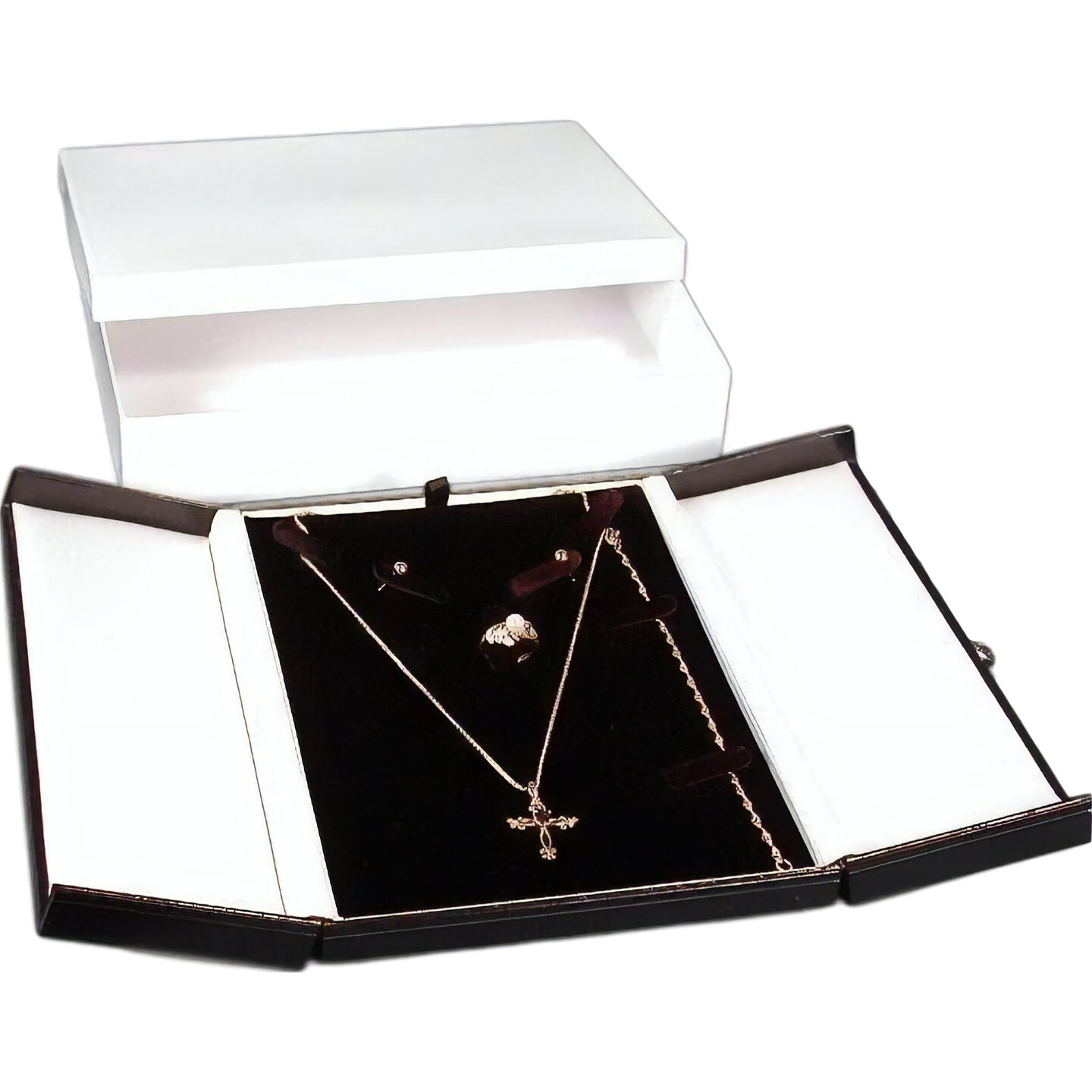 Earring Ring Necklace Combo Black &#x26; White Jewelry Box