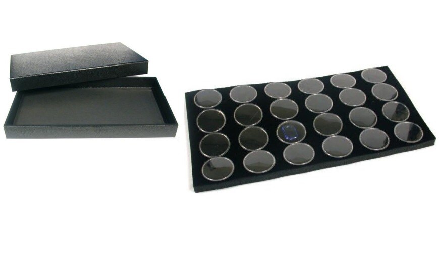 Black Jewelry Case (Removable Magnetic Lid) w/ Black Foam 24 Gem Jar Insert