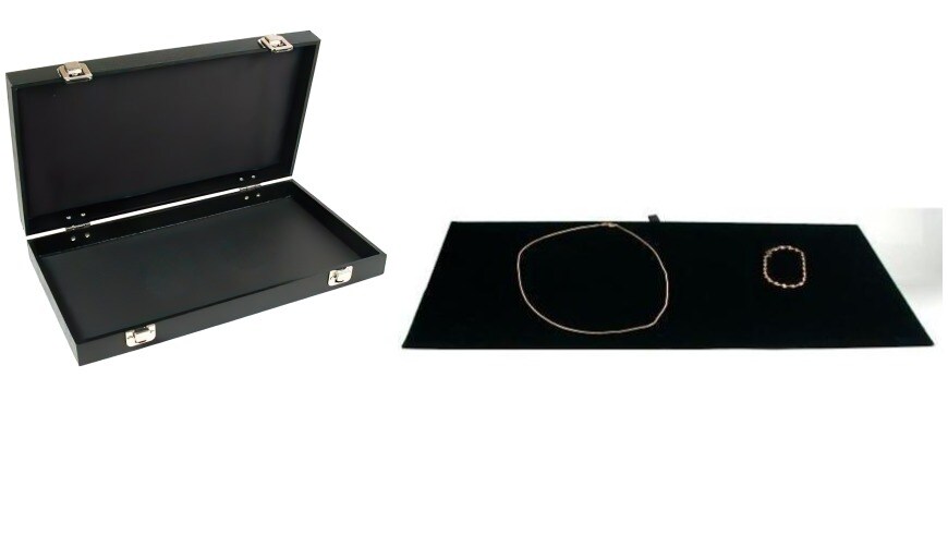 Blck Jewelry Case (2xMetal Clasps &#x26;Removable Lid) w/ Black Velvet Display Insert