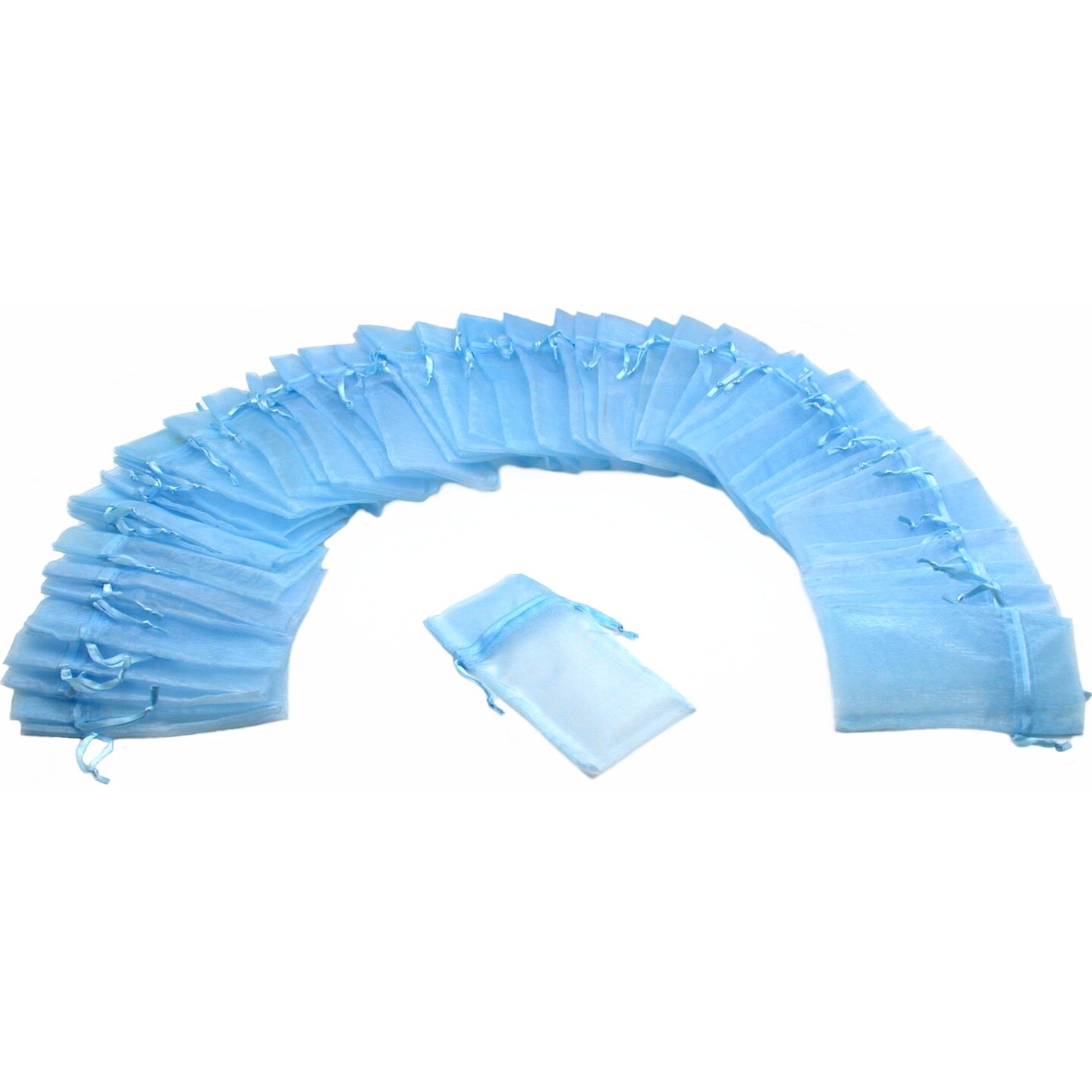 48 Jewelry Light Blue Organza Drawstring Gift Bags 4x5&#x22;