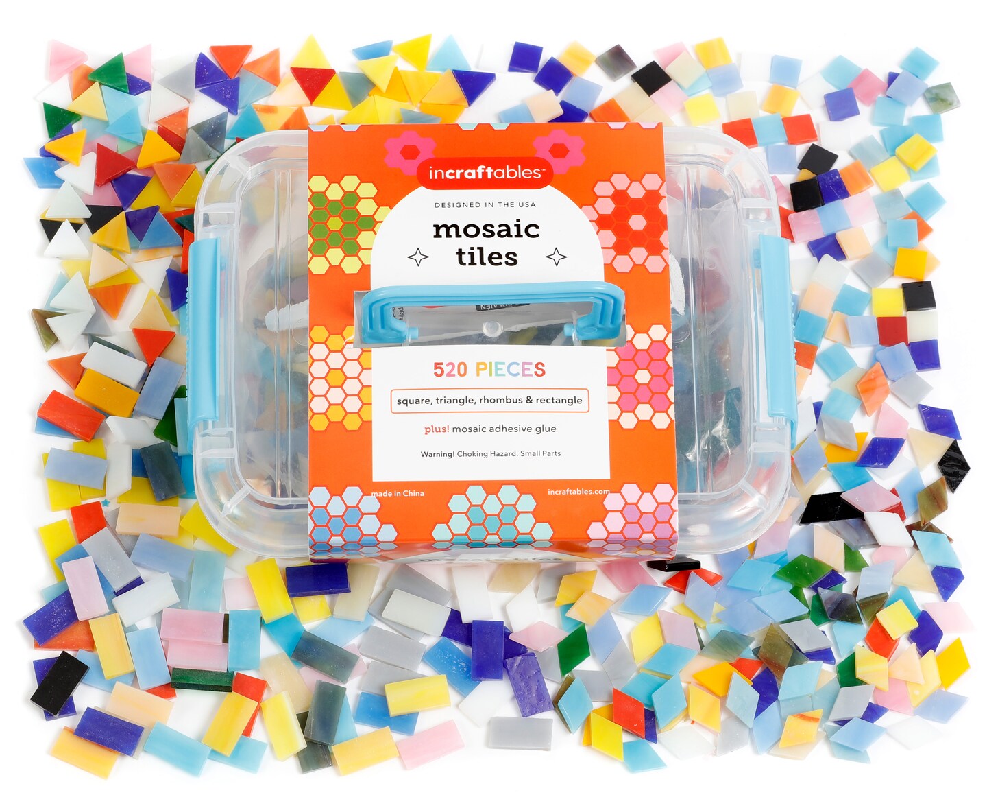 Incraftables Mosaic Tiles for Crafts (530 Pieces). Assorted Mosaic Kits for Adults & Kids. Best Supplies Stained Mosaic Glass Pieces (Square, Triangle, Rhombus & Rectangle) with Mosaic Adhesive Glue