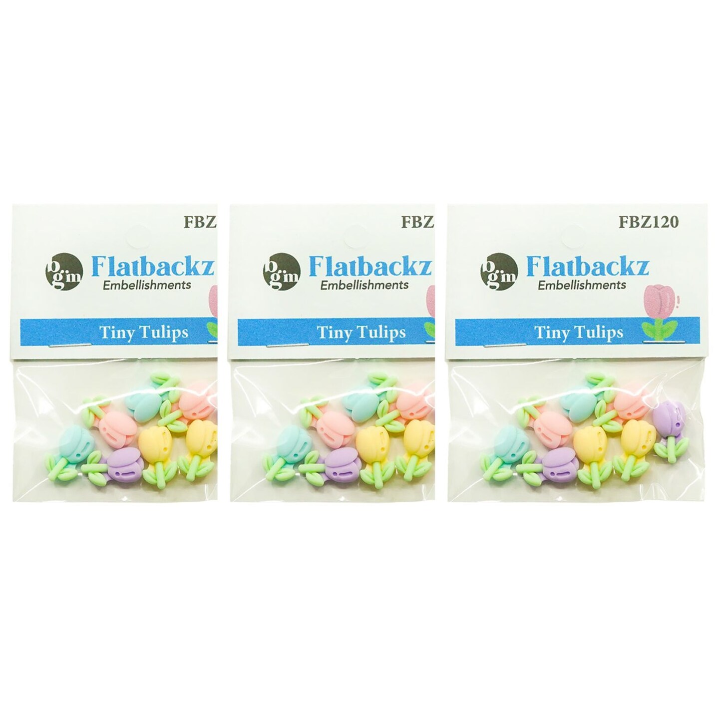 Buttons Galore Flatback Embellishments for Crafts - Tiny Tulips - 24 Pieces