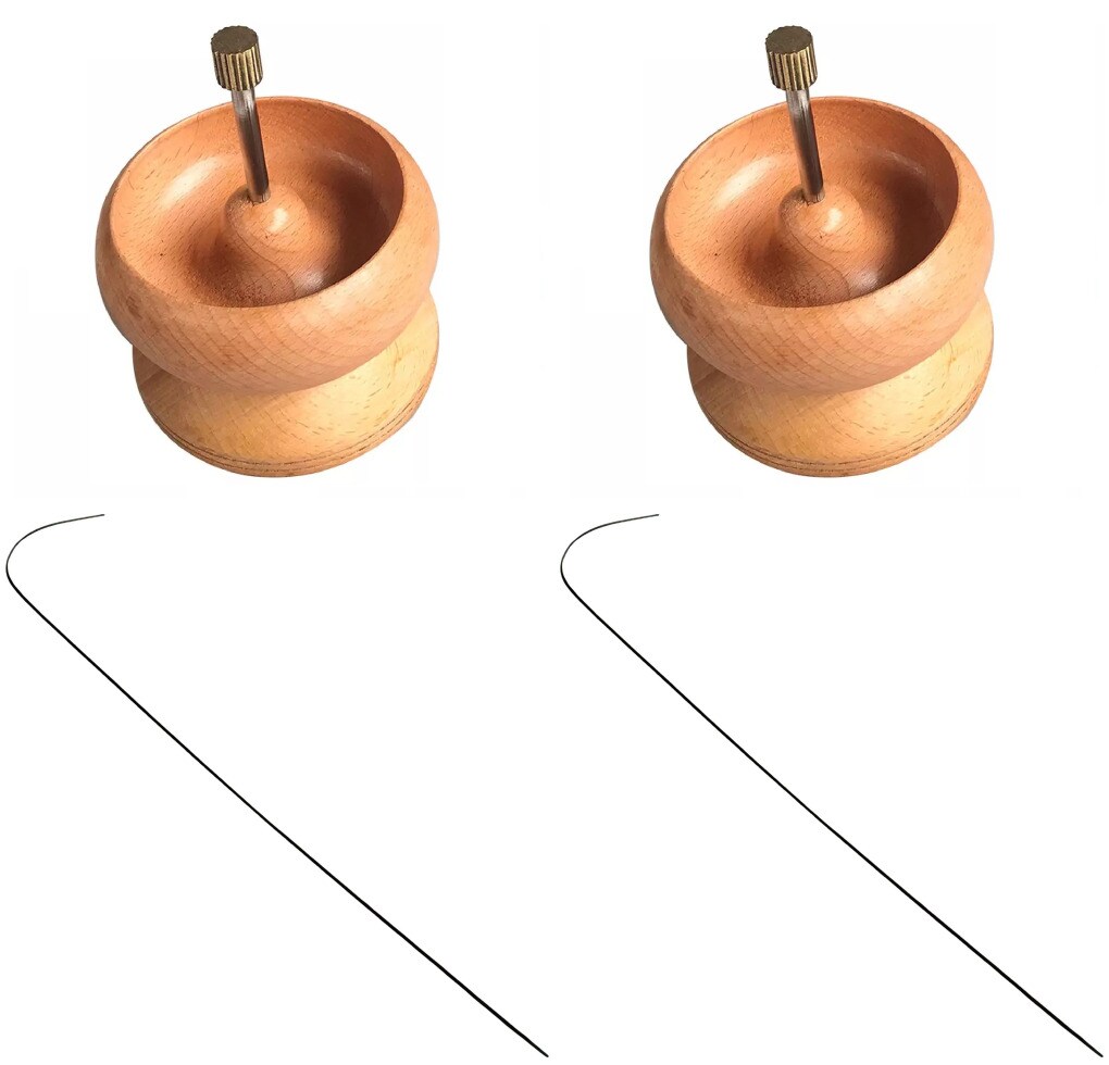 2 Large Wooden Bead Spinners Loader 4.5&#x22; Diameter 1&#x22; Depth &#x26; 2 Beading Needles