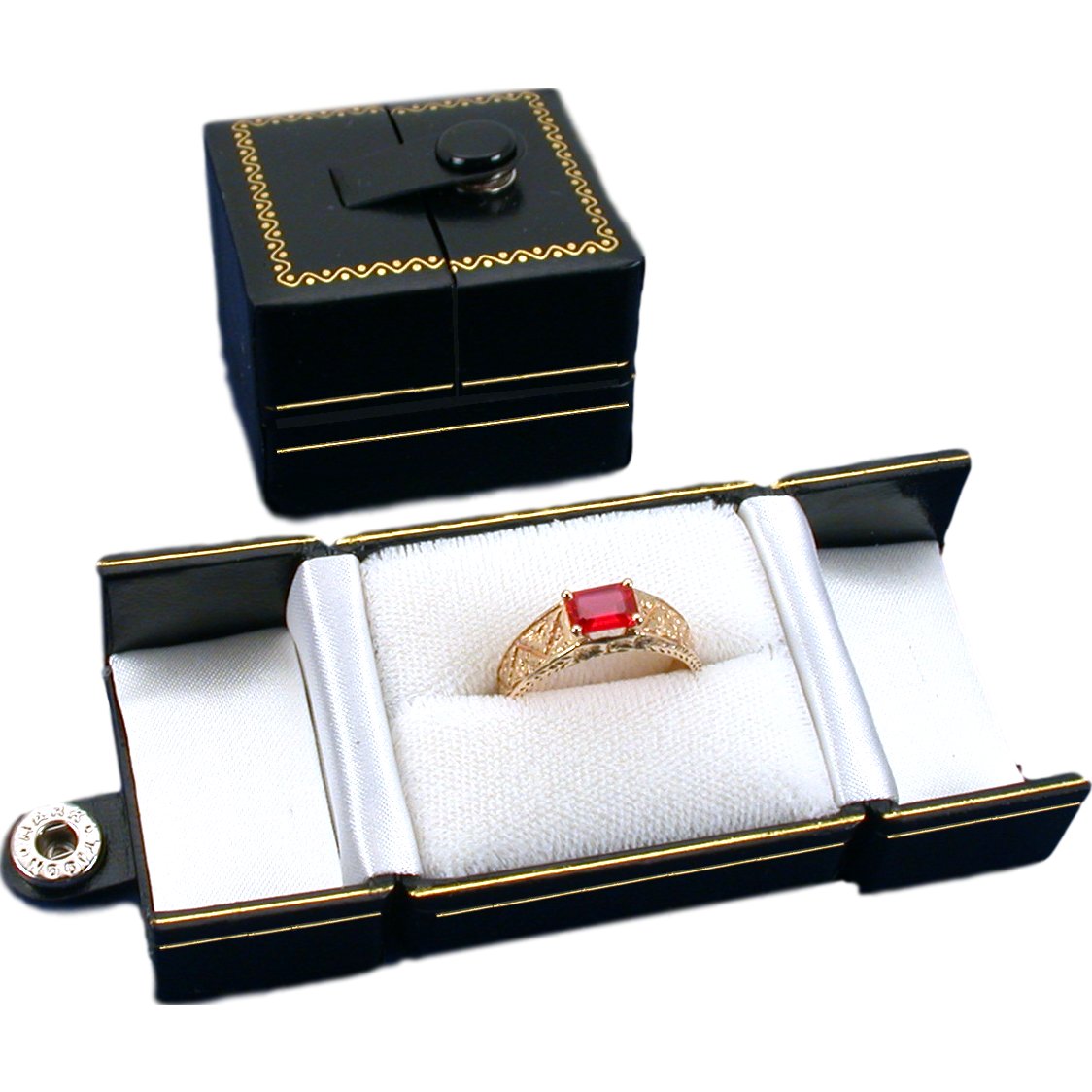 6 Black Leatherette Snap Closure Ring Boxes Displays