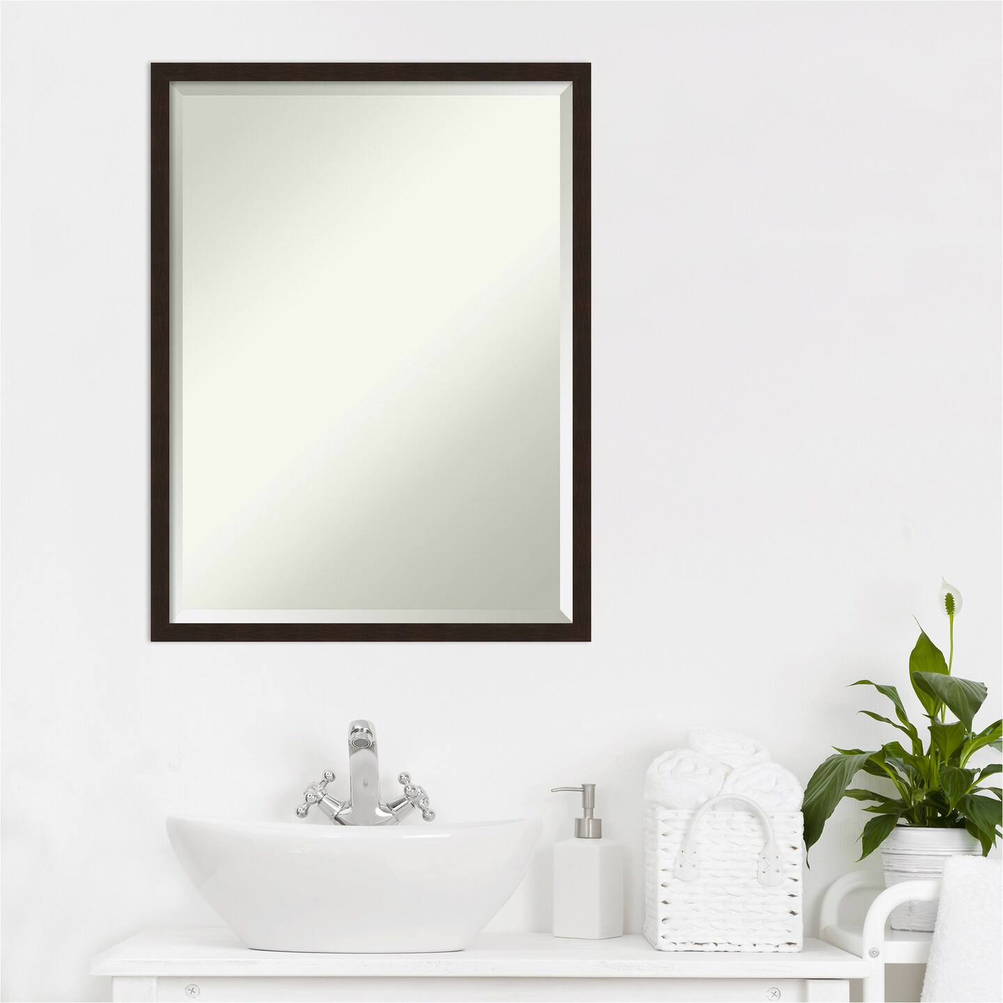 Beveled Wood Bathroom Wall Mirror, Carlisle Narrow Frame