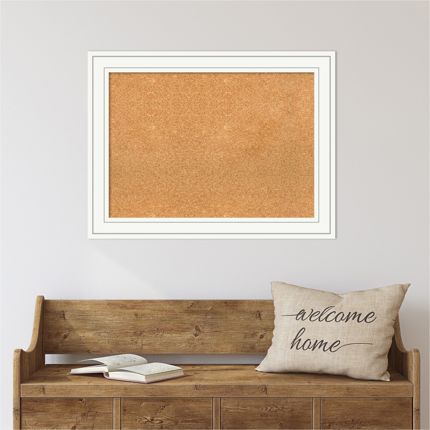 Cork Board, Craftsman White Wood Frame - Bulletin Board, Organization Board, Pin Board