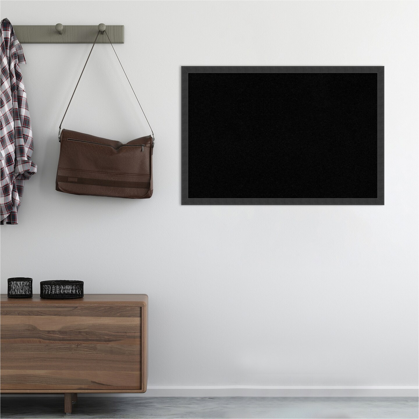 Cork Board, Mezzanotte Black Wood Frame - Bulletin Board, Organization Board, Pin Board