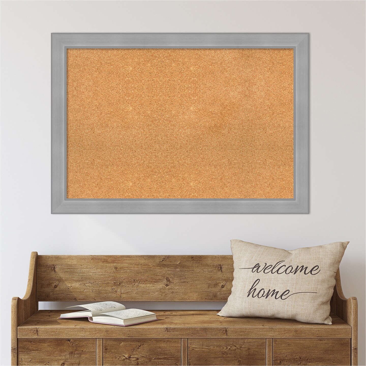 Cork Board, Vista Brushed Nickel Frame - Bulletin Board, Organization Board, Pin Board