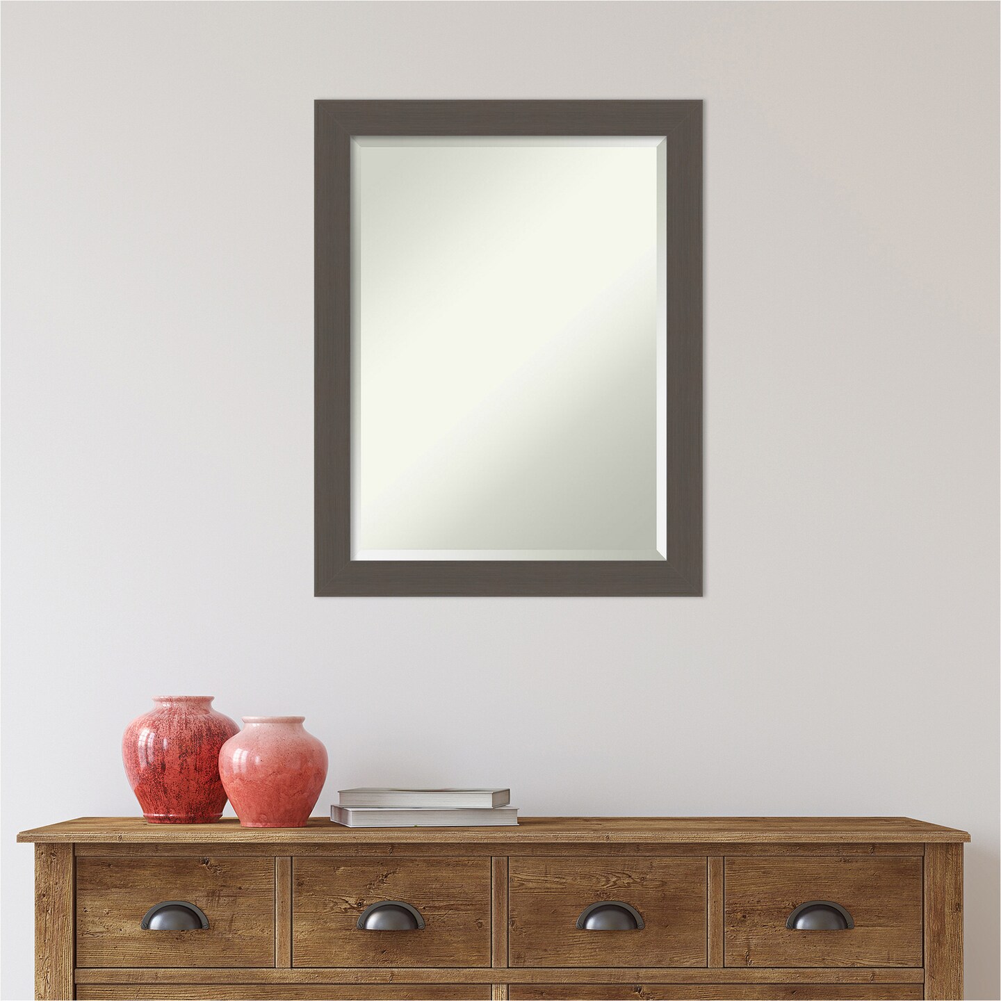 Beveled Bathroom Wall Mirror, Brushed Frame