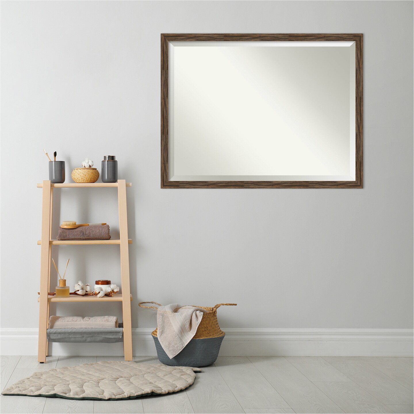 Beveled Wood Bathroom Wall Mirror, Regis Narrow Frame