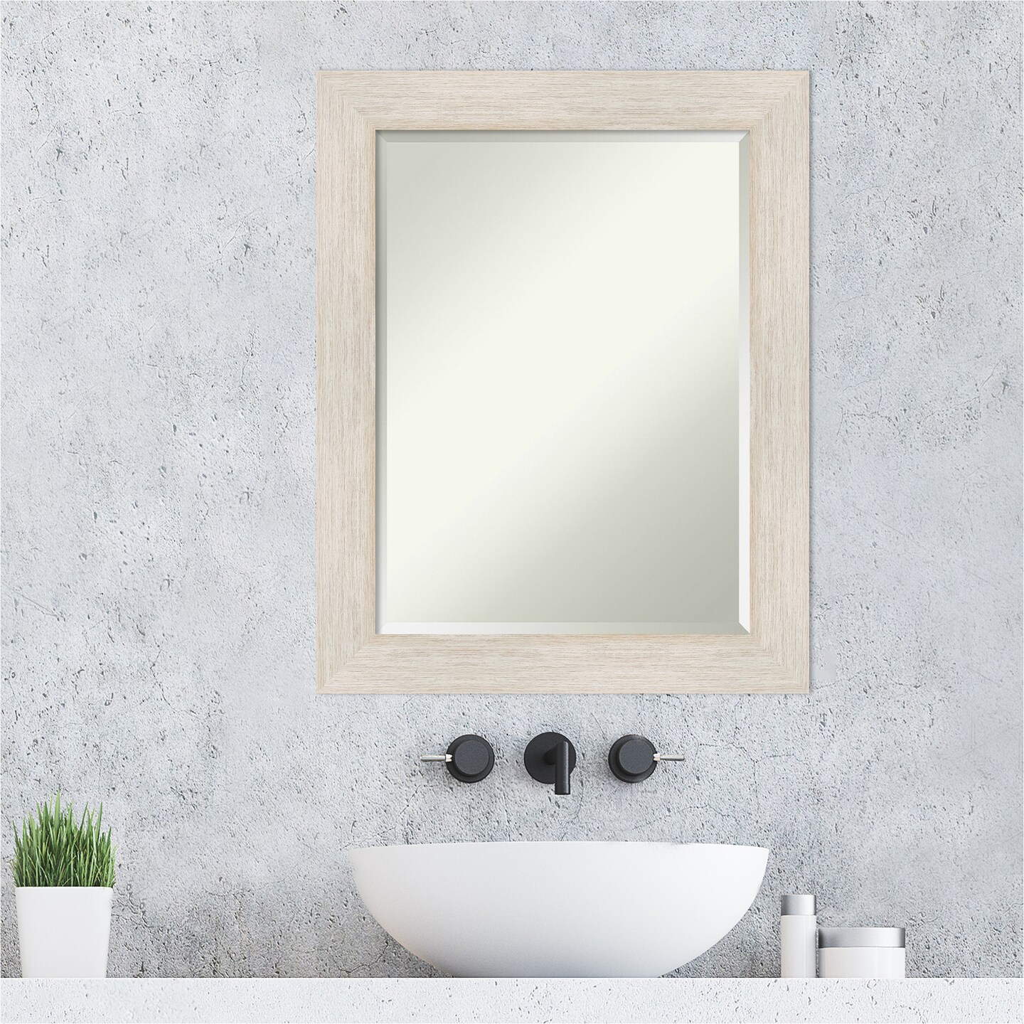 Beveled Wood Bathroom Wall Mirror, Hardwood Frame