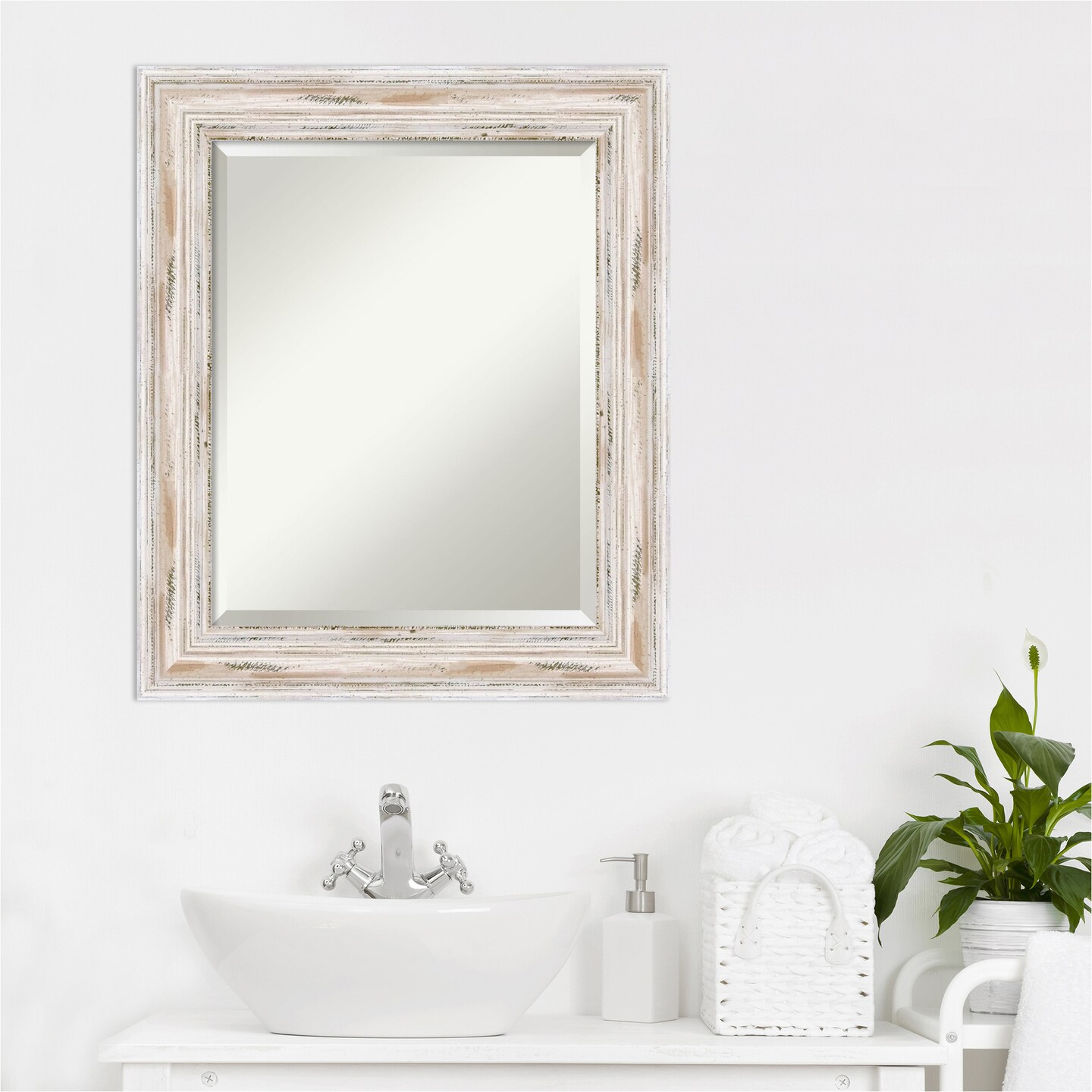 Beveled Wood Bathroom Wall Mirror, Alexandria Frame