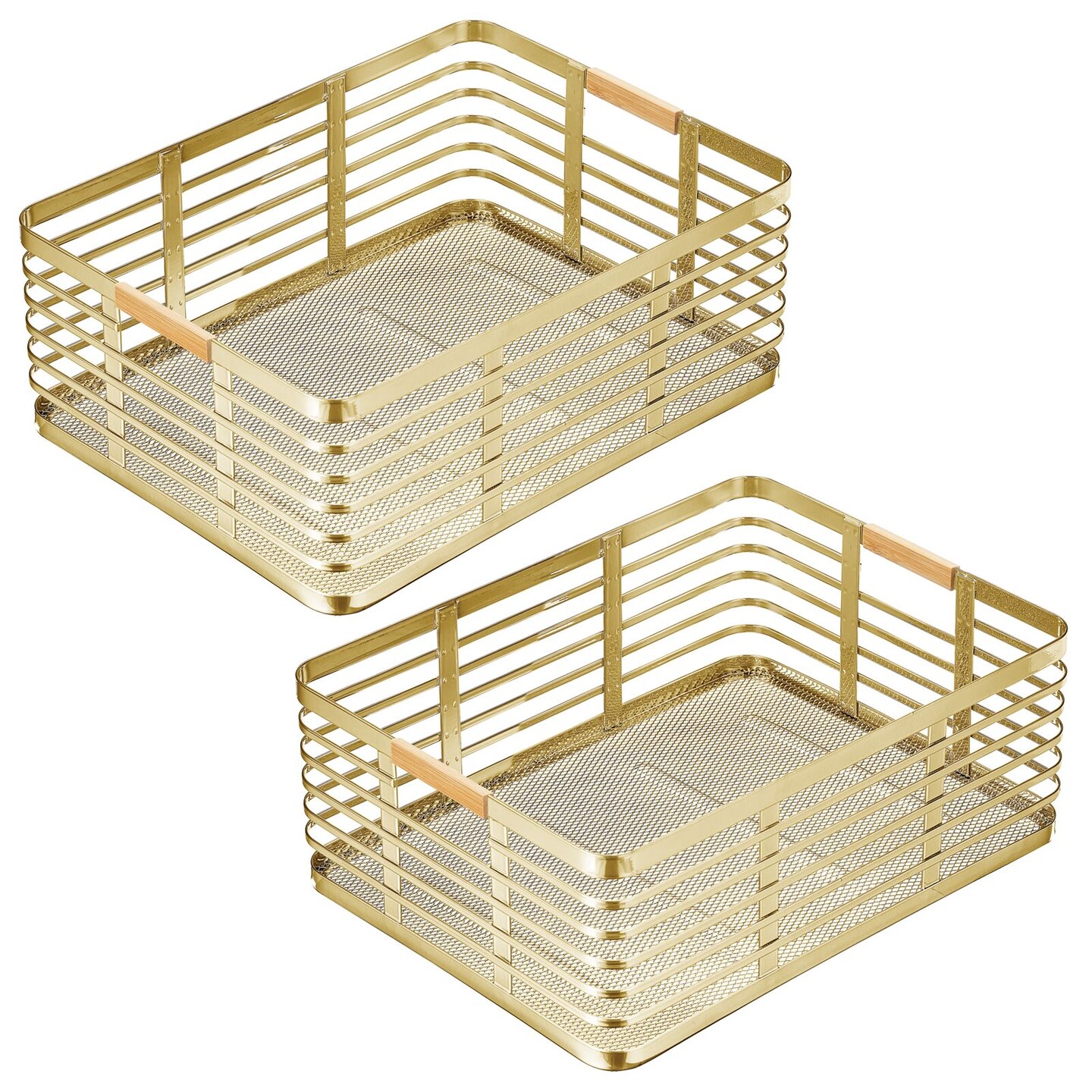 mDesign Metal Rustic Large Food Storage Bin Basket - 2 Pack - Soft Brass/Natural