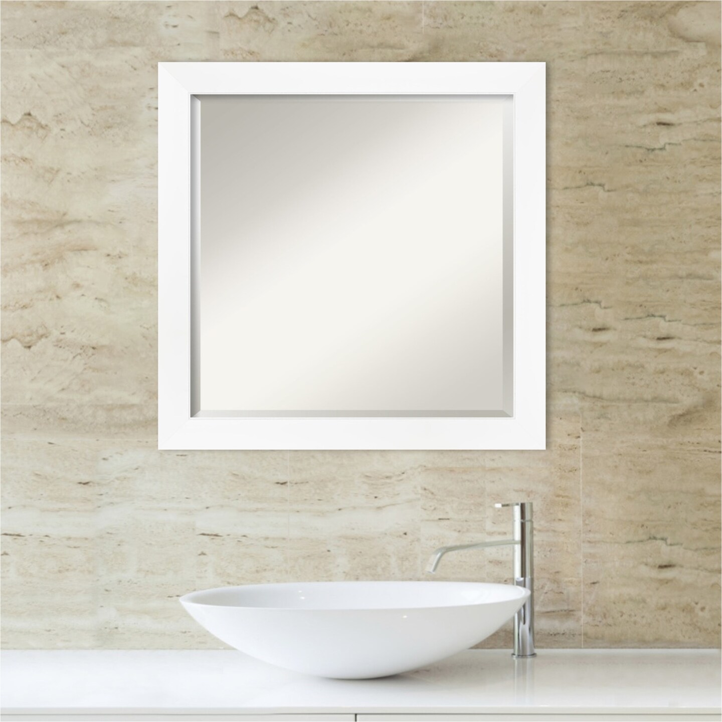 Beveled Bathroom Wall Mirror, Cabinet White Narrow Frame