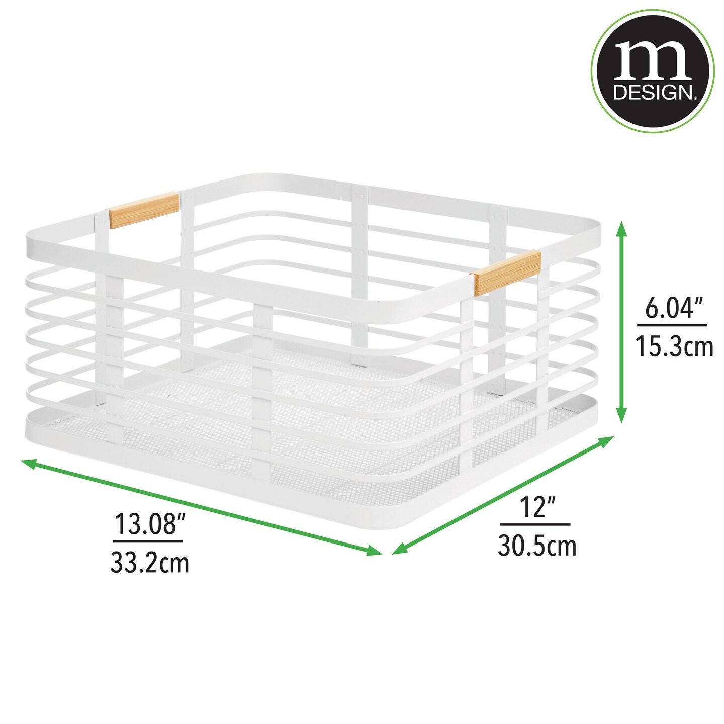 mDesign Metal Rustic Large Food Storage Bin Basket 2 Pack White