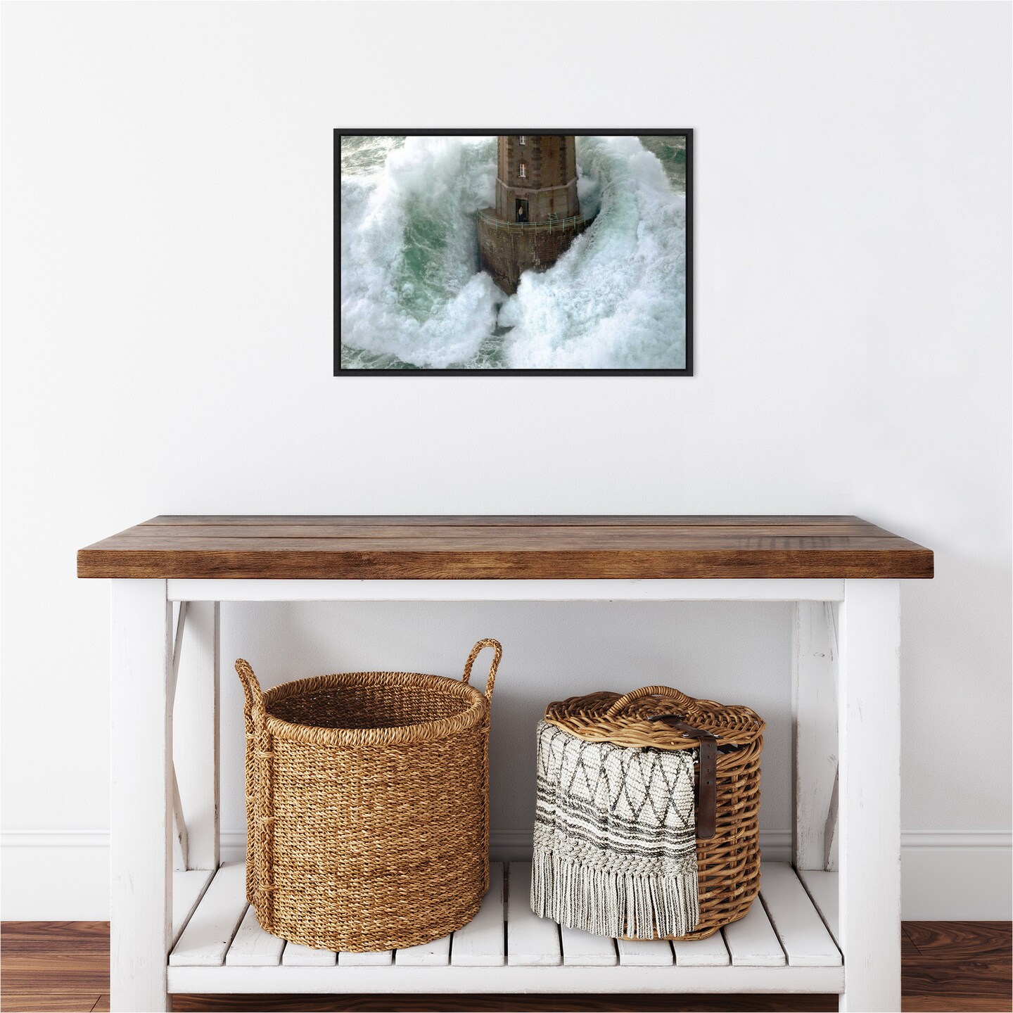 Phares dans la Tempete La Jument by Jean Guichard Canvas Wall Art Print Framed