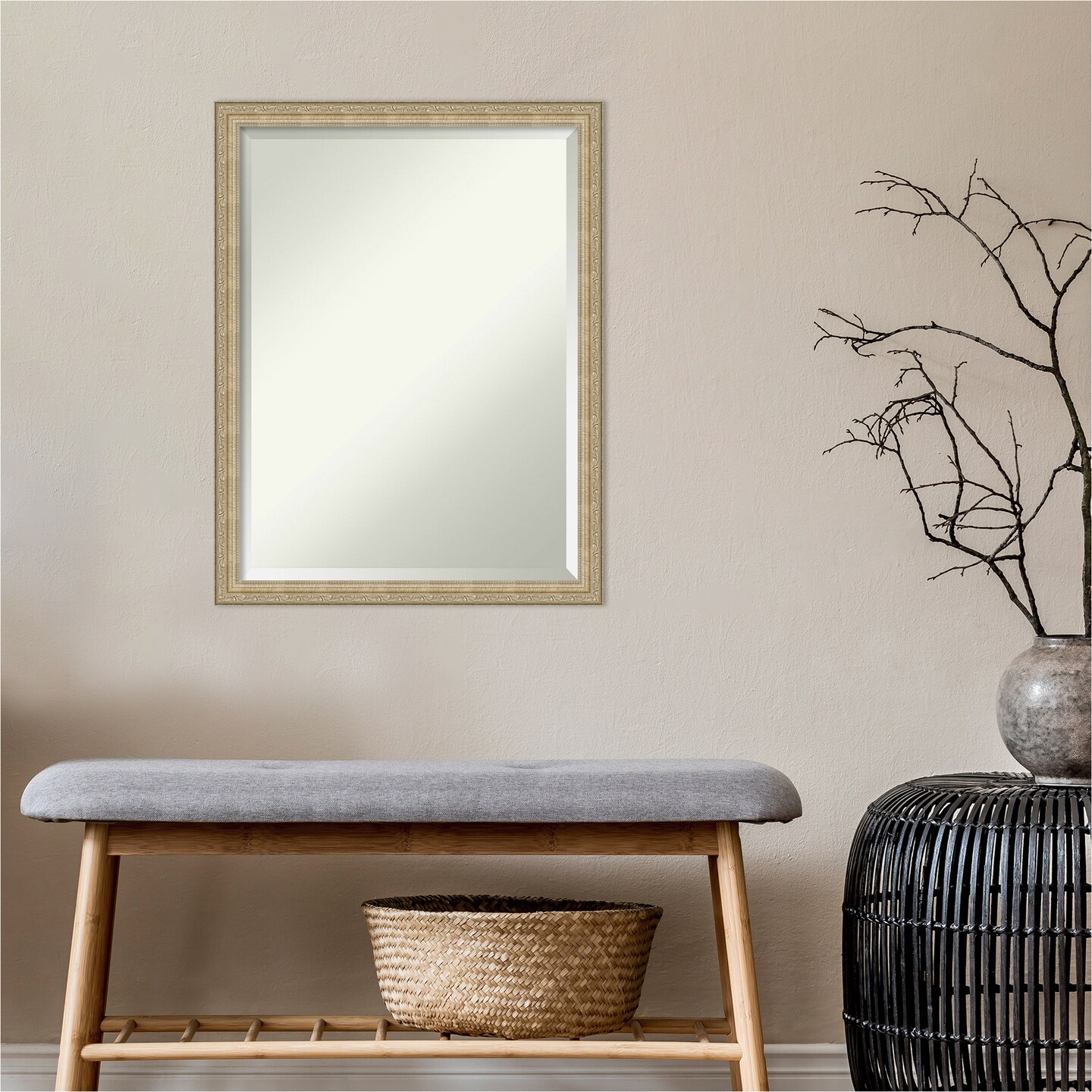 Beveled Bathroom Wall Mirror, Paris Champagne Frame