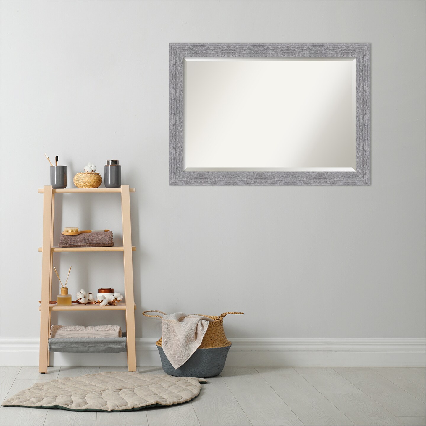 Beveled Bathroom Wall Mirror, Bark Rustic Frame