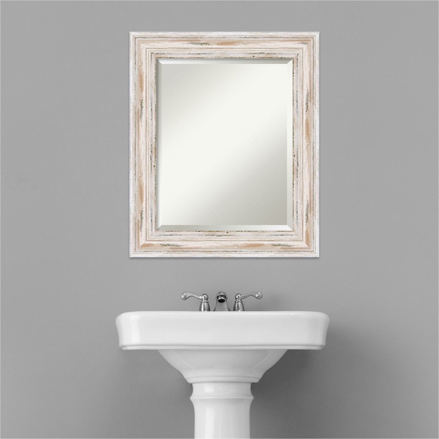 Beveled Wood Bathroom Wall Mirror, Alexandria Frame