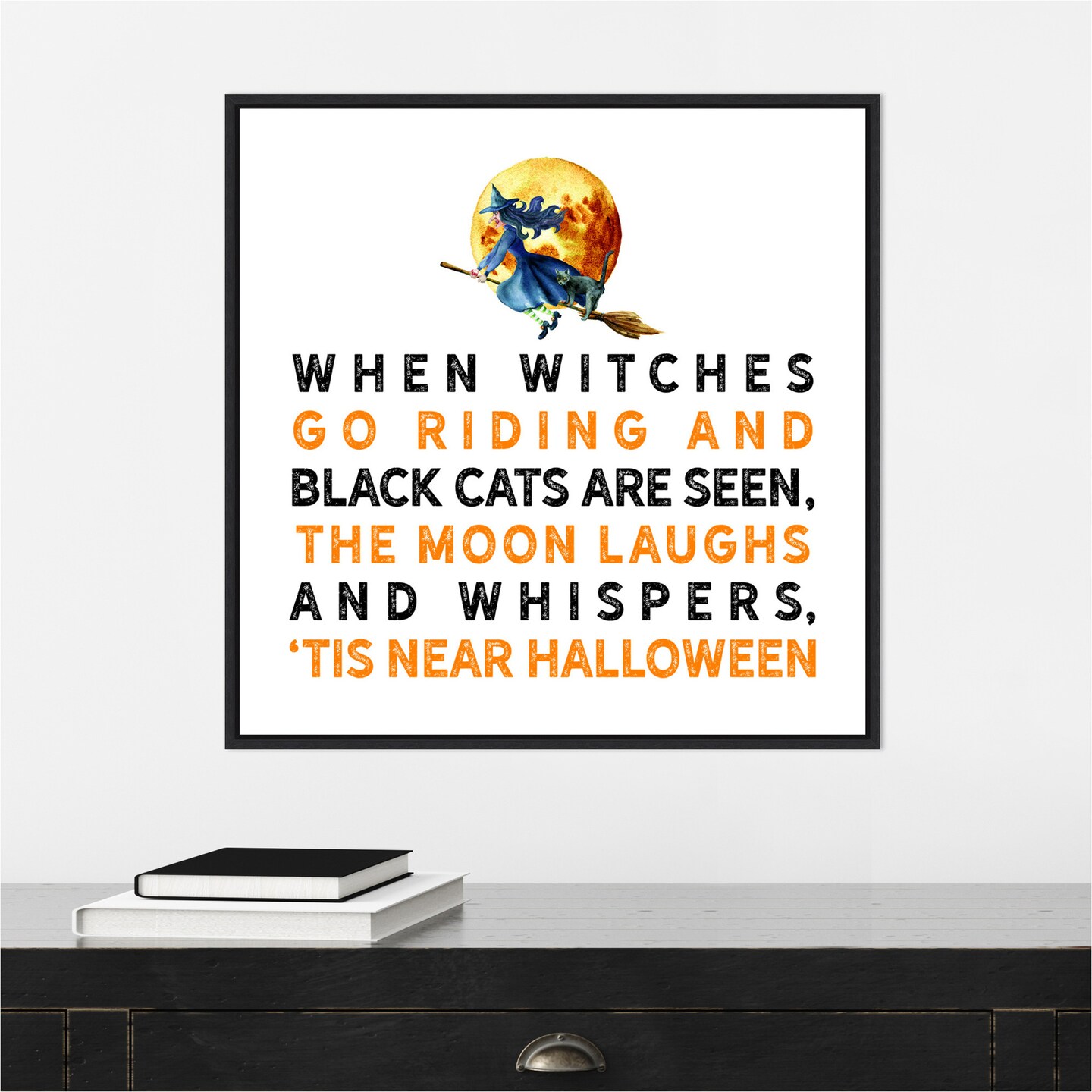 Tis Near Halloween Witch by Amanti Art Portfolio 22-in. W x 22-in. H. Canvas Wall Art Print Framed in Black