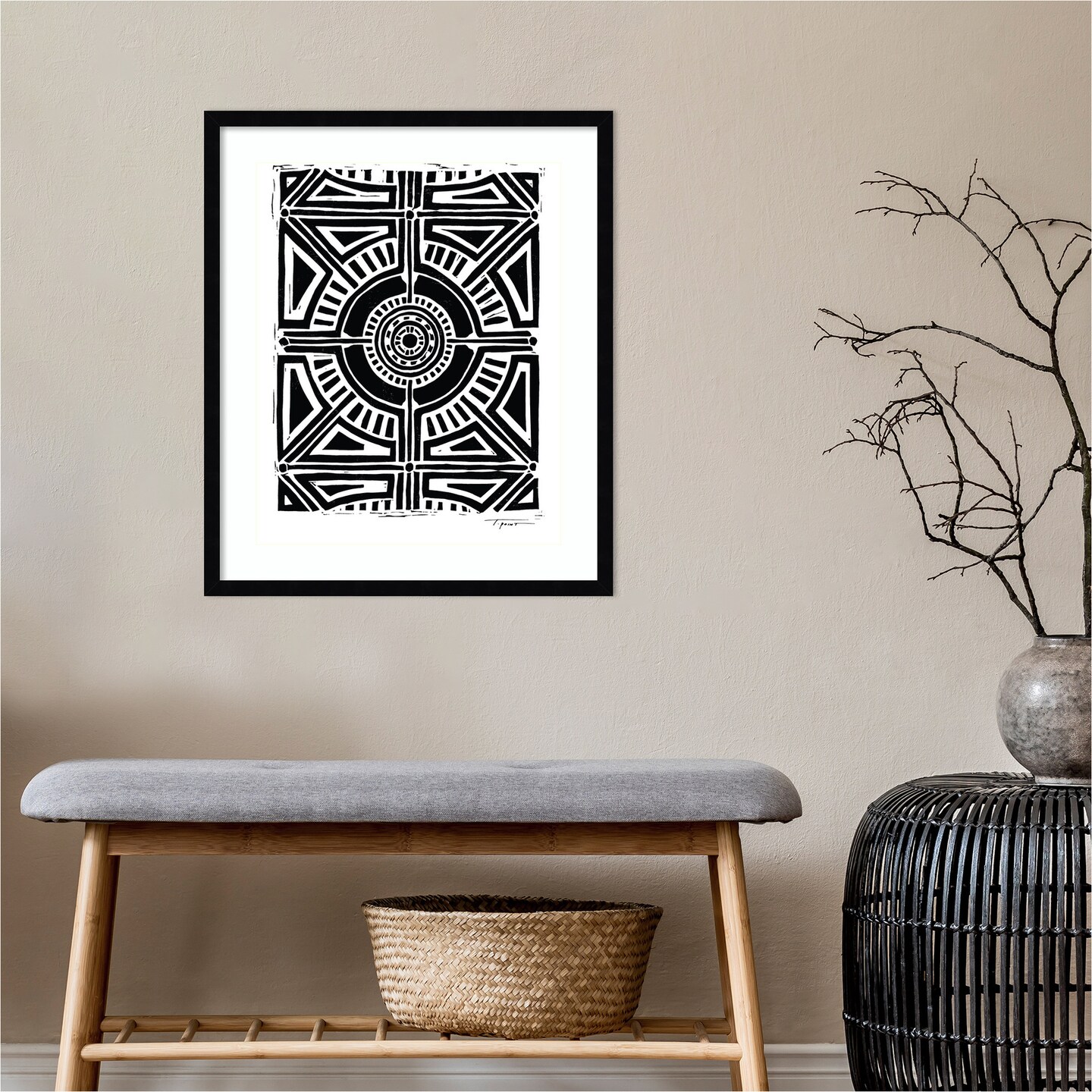 Circular Geometric Pattern by Statement Goods Wood Framed Wall Art Print