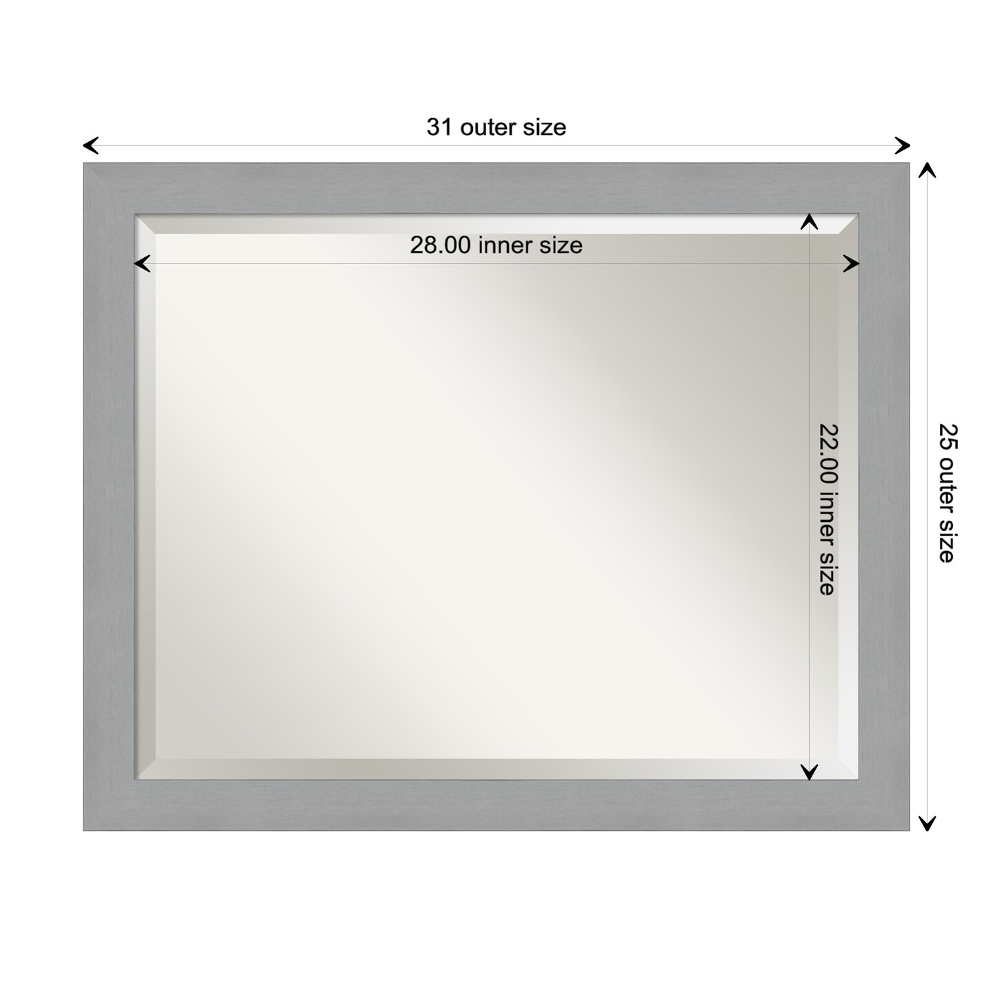 Beveled Bathroom Wall Mirror, Brushed Frame