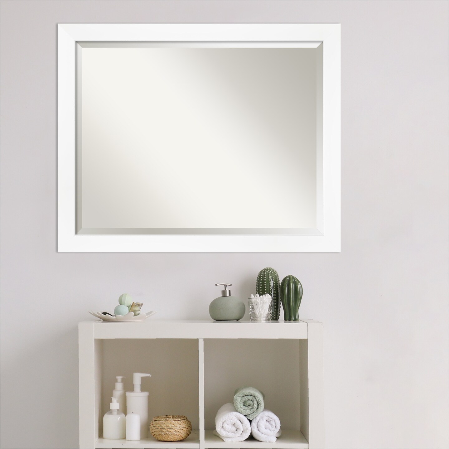 Beveled Bathroom Wall Mirror, Cabinet White Narrow Frame
