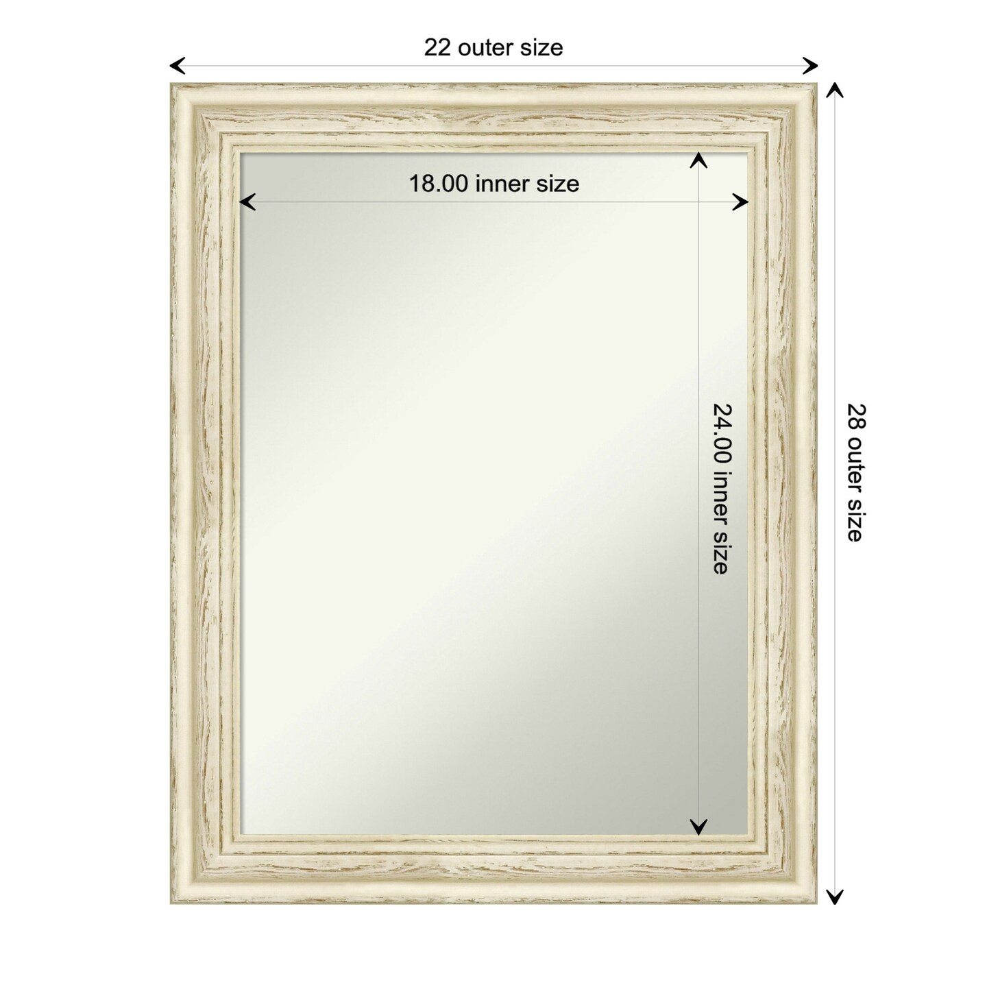 Amanti Art Non-Beveled Wood Wall Mirror, Country White Wash Frame