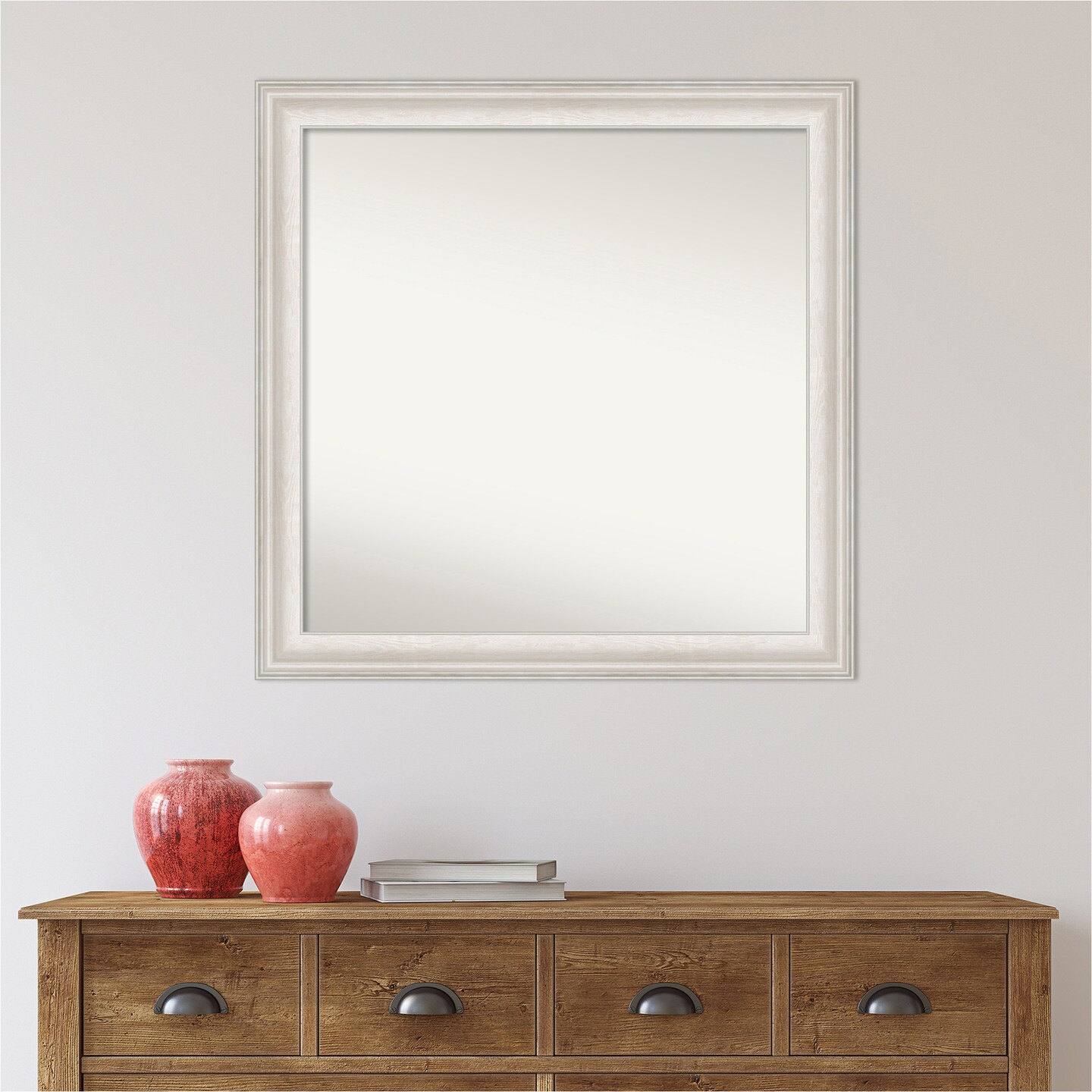 Amanti Art Non-Beveled Wall Mirror, Trio White Wash Silver Frame