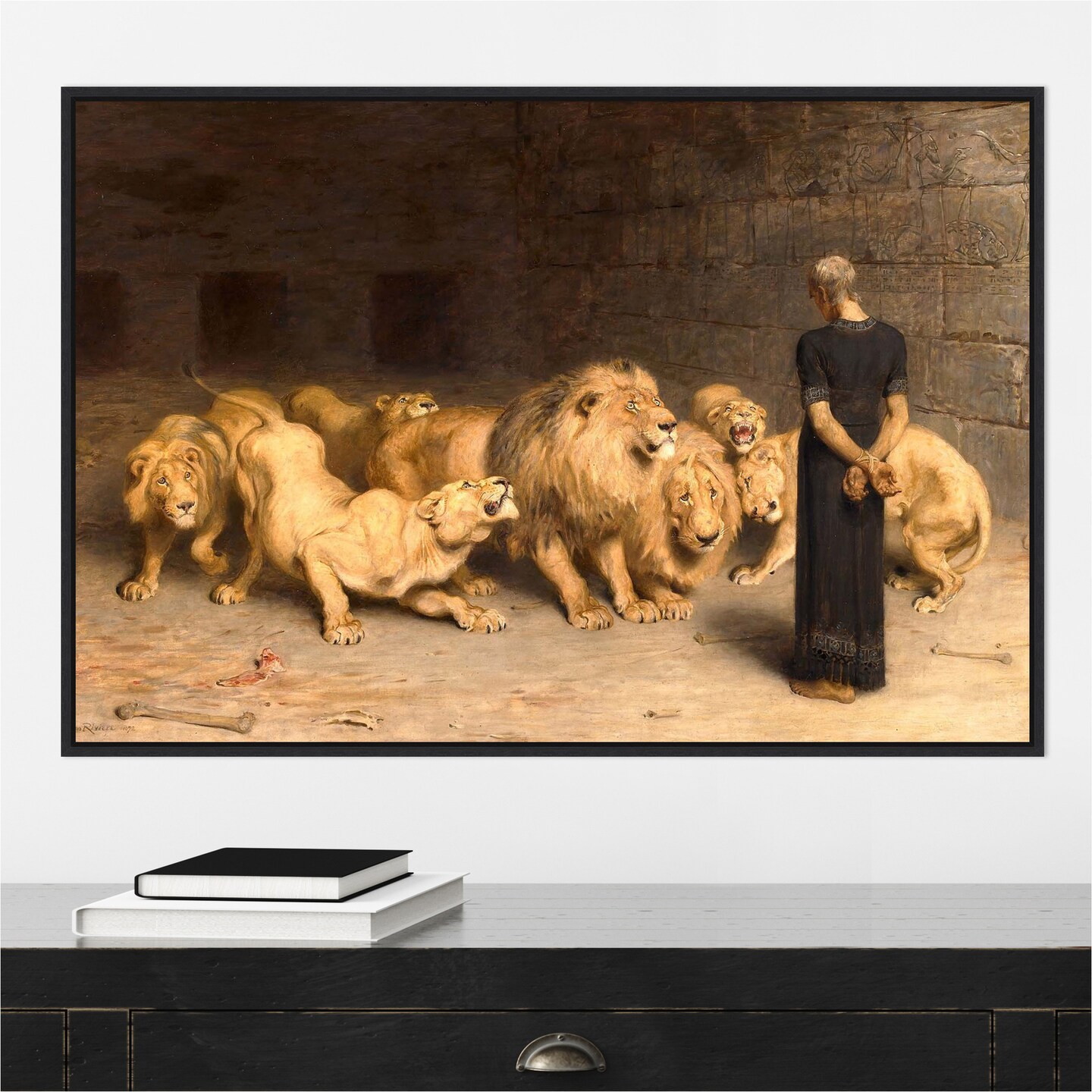 Daniel in the Lions Den 1872 by Briton Riviere Canvas Wall Art Print Framed