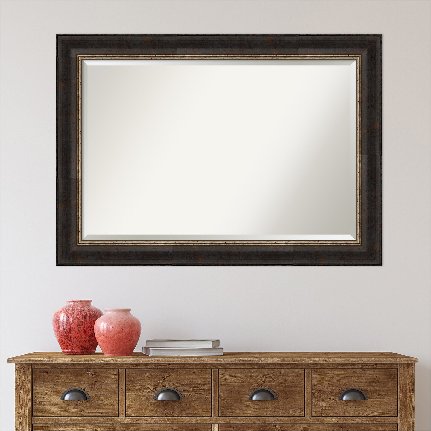 Beveled Bathroom Wall Mirror, Varied Black Frame