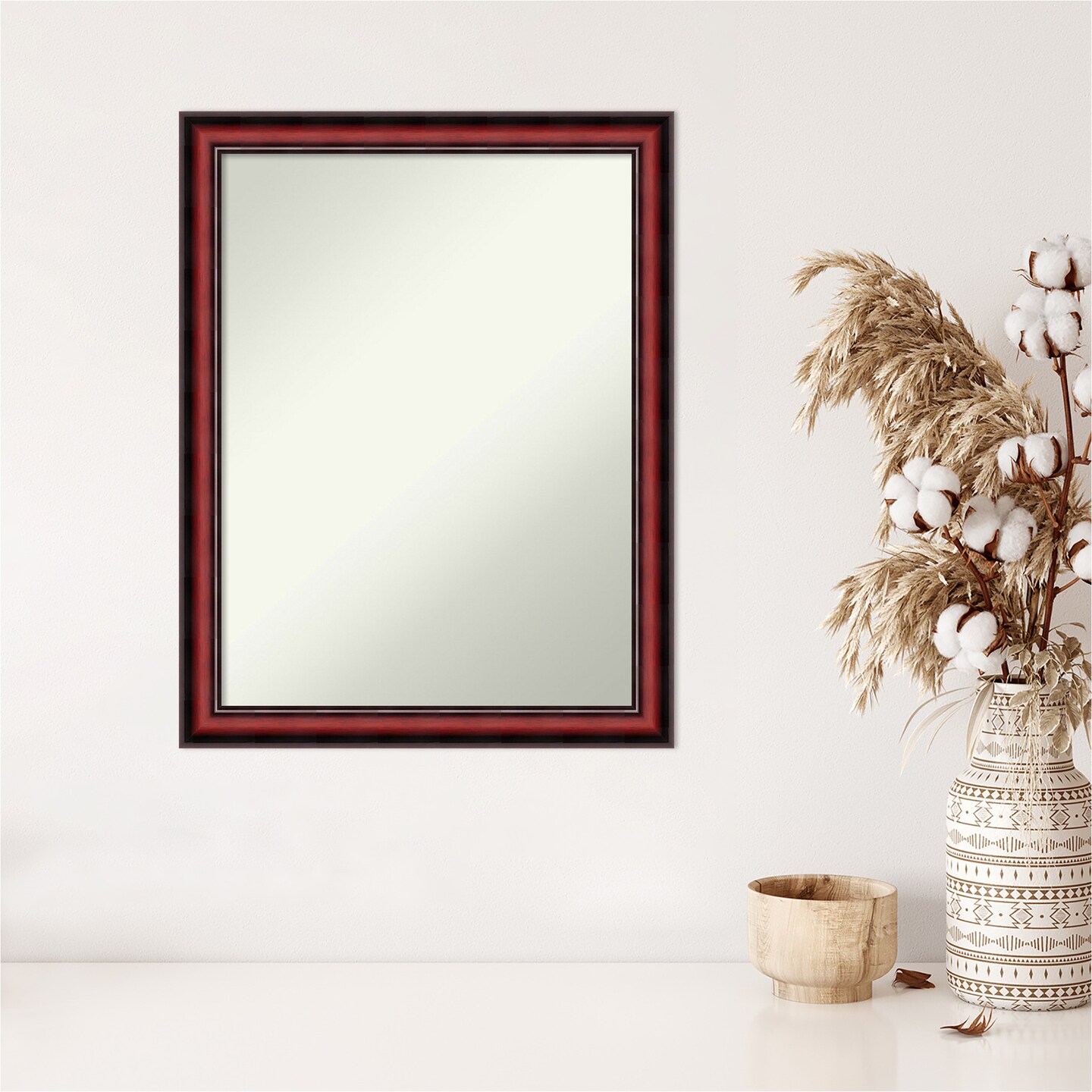 Amanti Art Non-Beveled Wood Wall Mirror, Rubino Cherry Scoop Frame