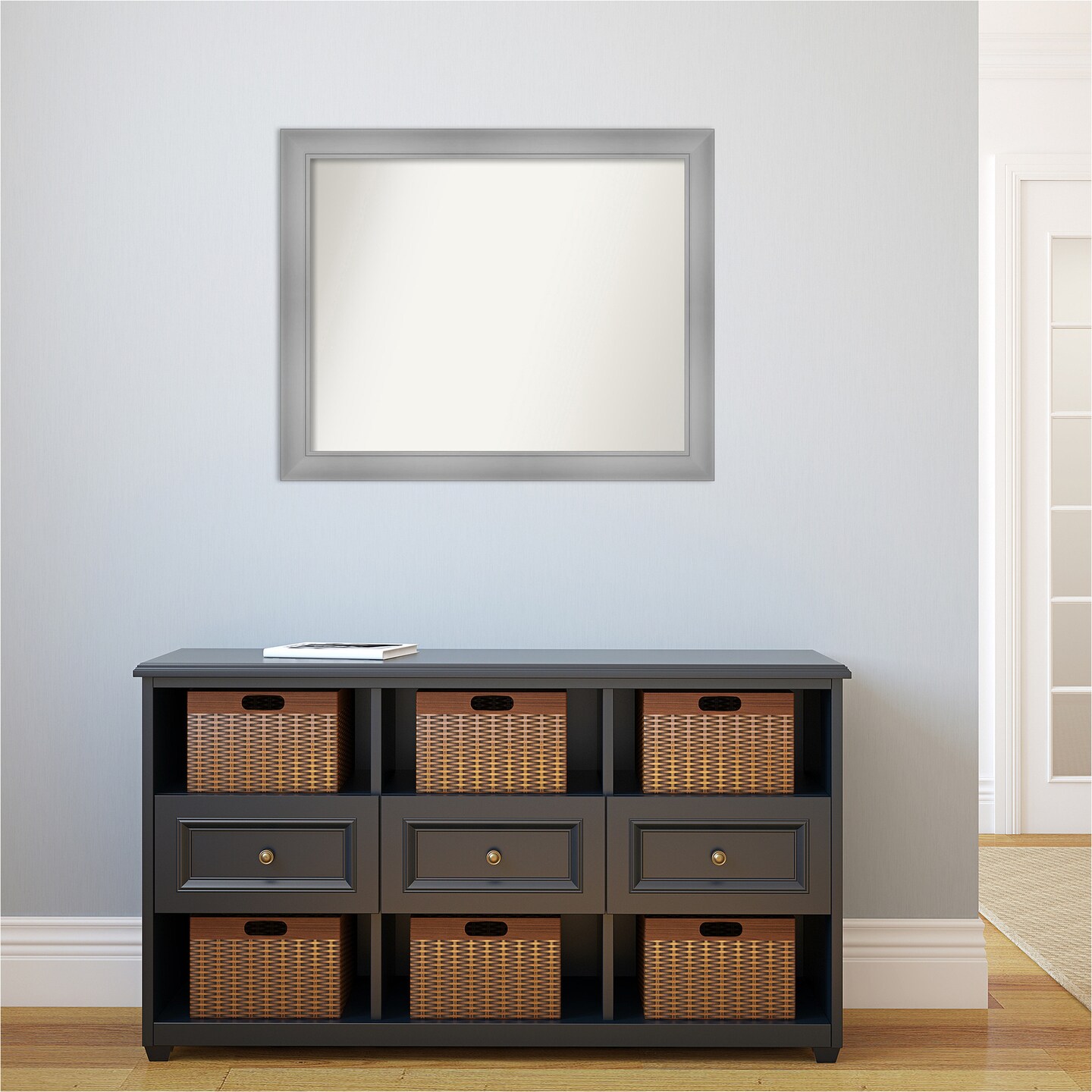 Amanti Art Non-Beveled Wall Mirror, Flair Polished Nickel Frame