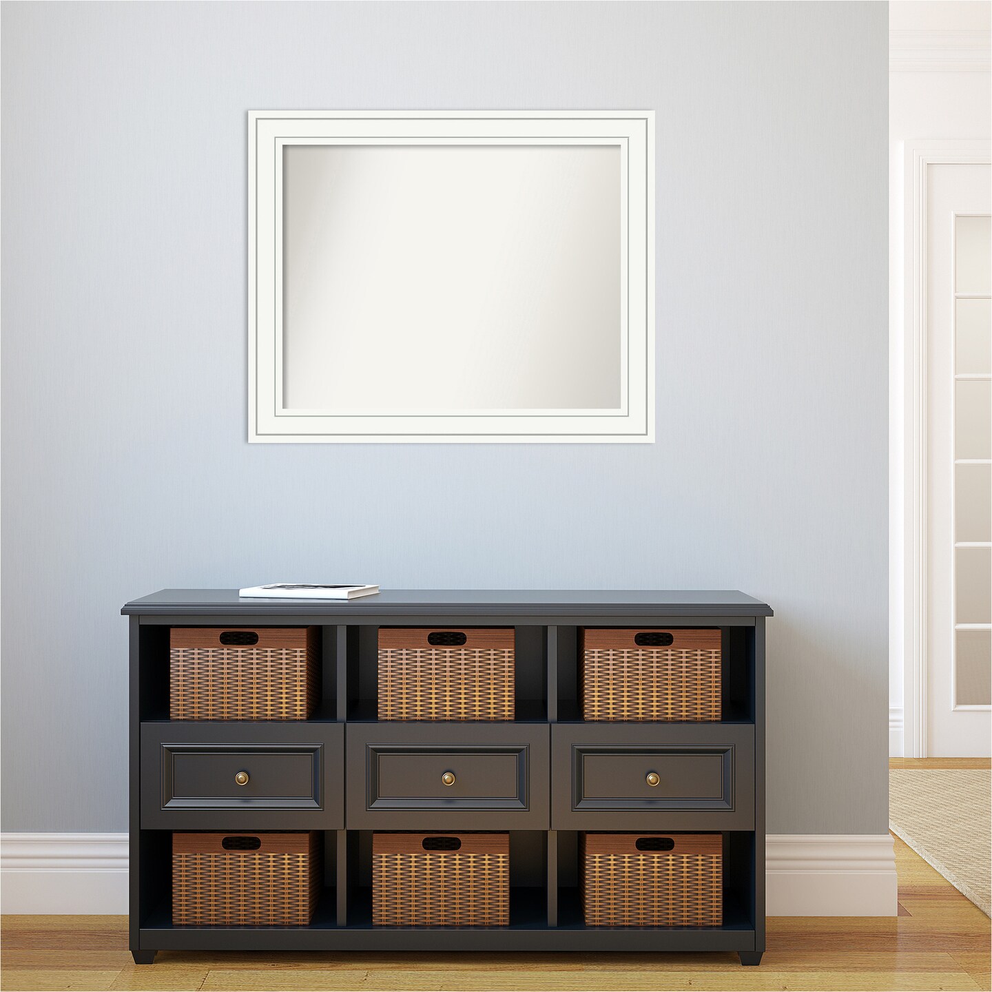 Amanti Art Non-Beveled Wood Wall Mirror, Craftsman White Frame