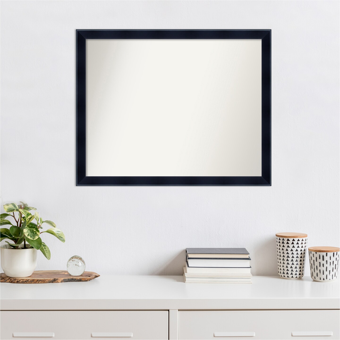 Amanti Art Non-Beveled Wood Wall Mirror, Madison Black Frame
