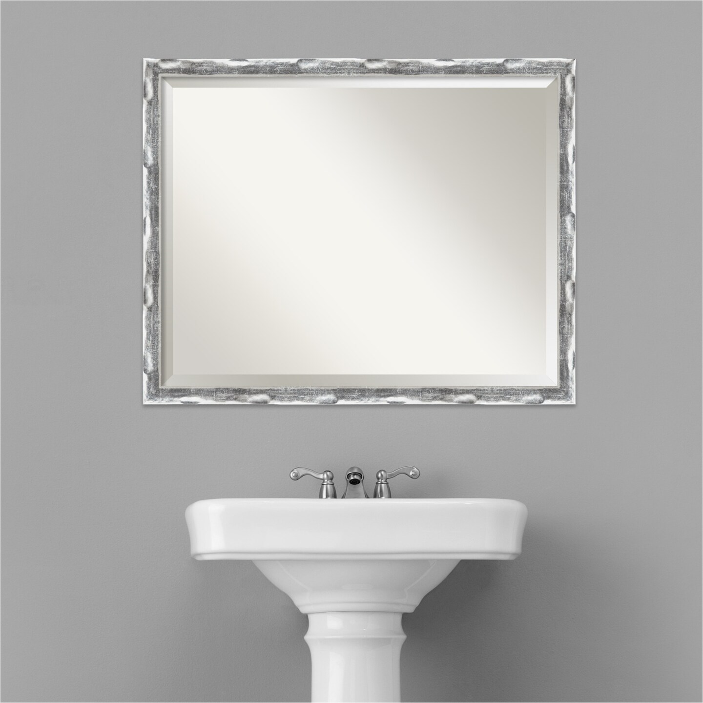 Beveled Bathroom Wall Mirror, Scratched Wave Chrome Frame