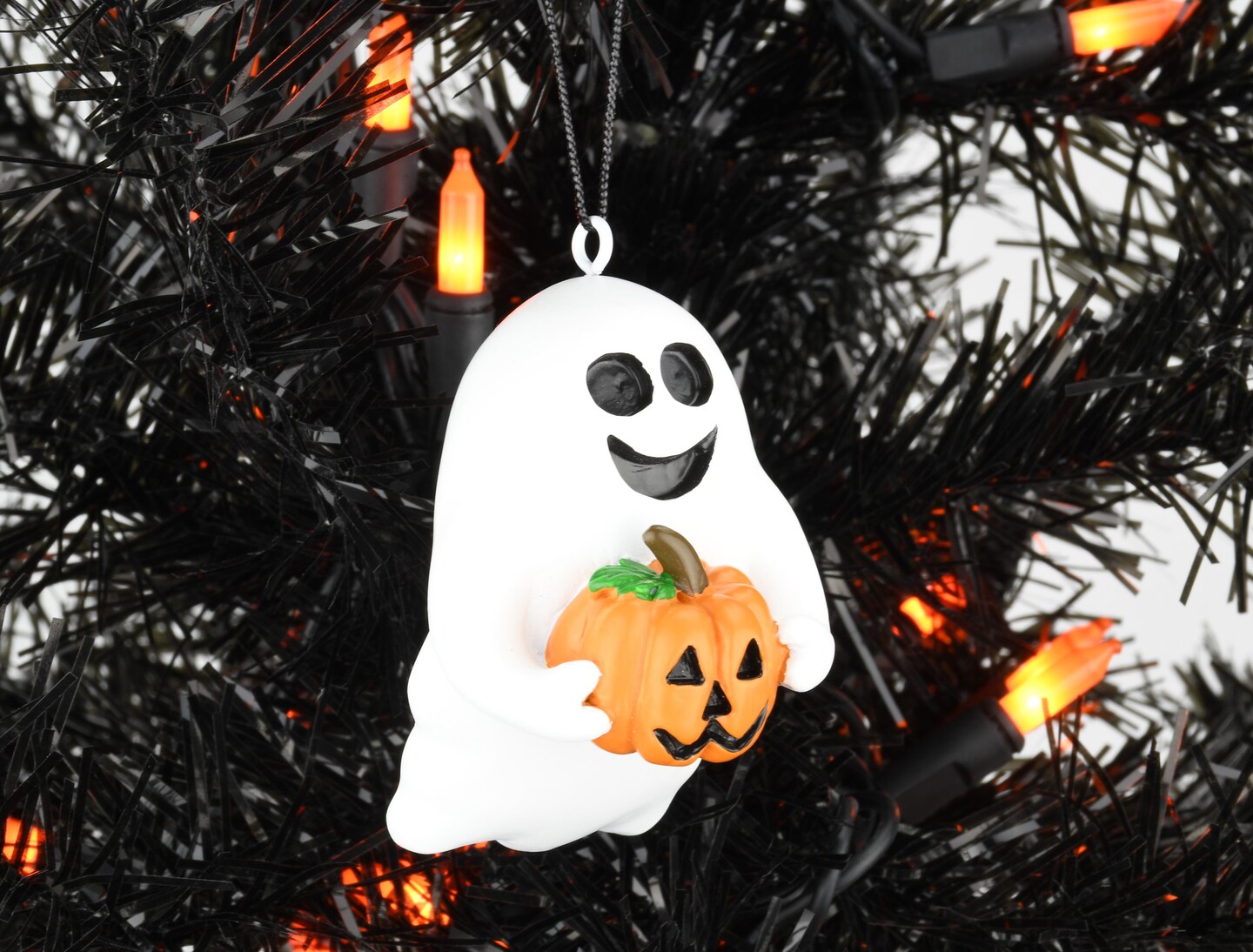 Cute Friendly Ghost with Pumpkin Halloween Ornament