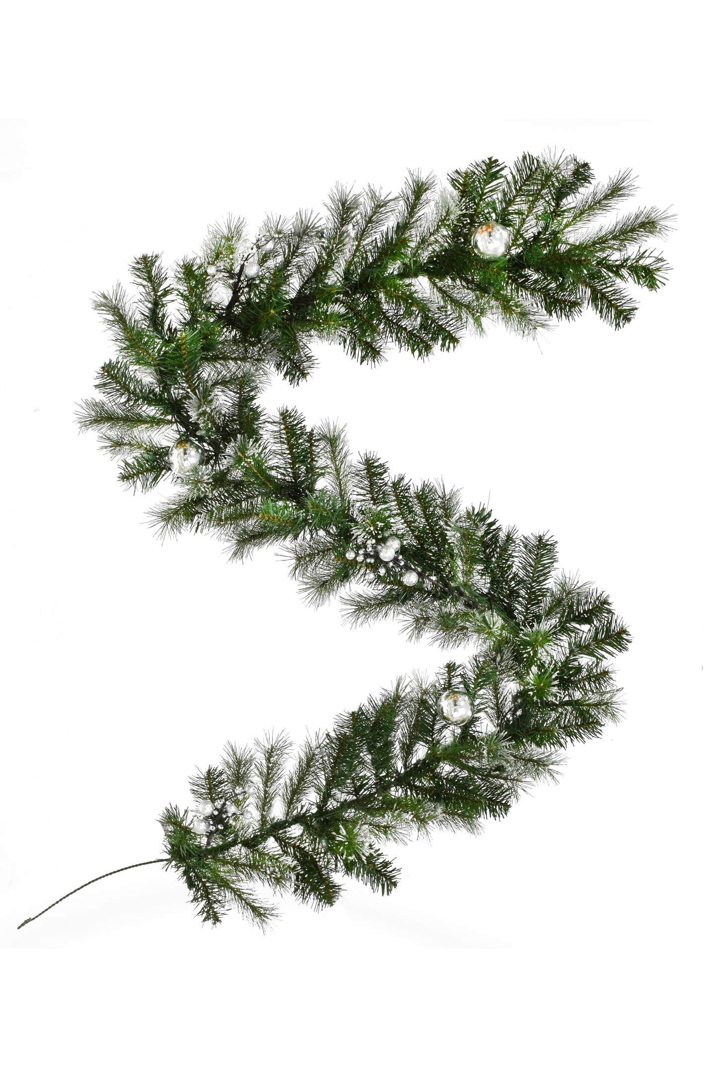 Perfect Holiday 6ft Snow Dusted Nulato Pine Garland With Silver Ornaments And Glitter Berry Cluster