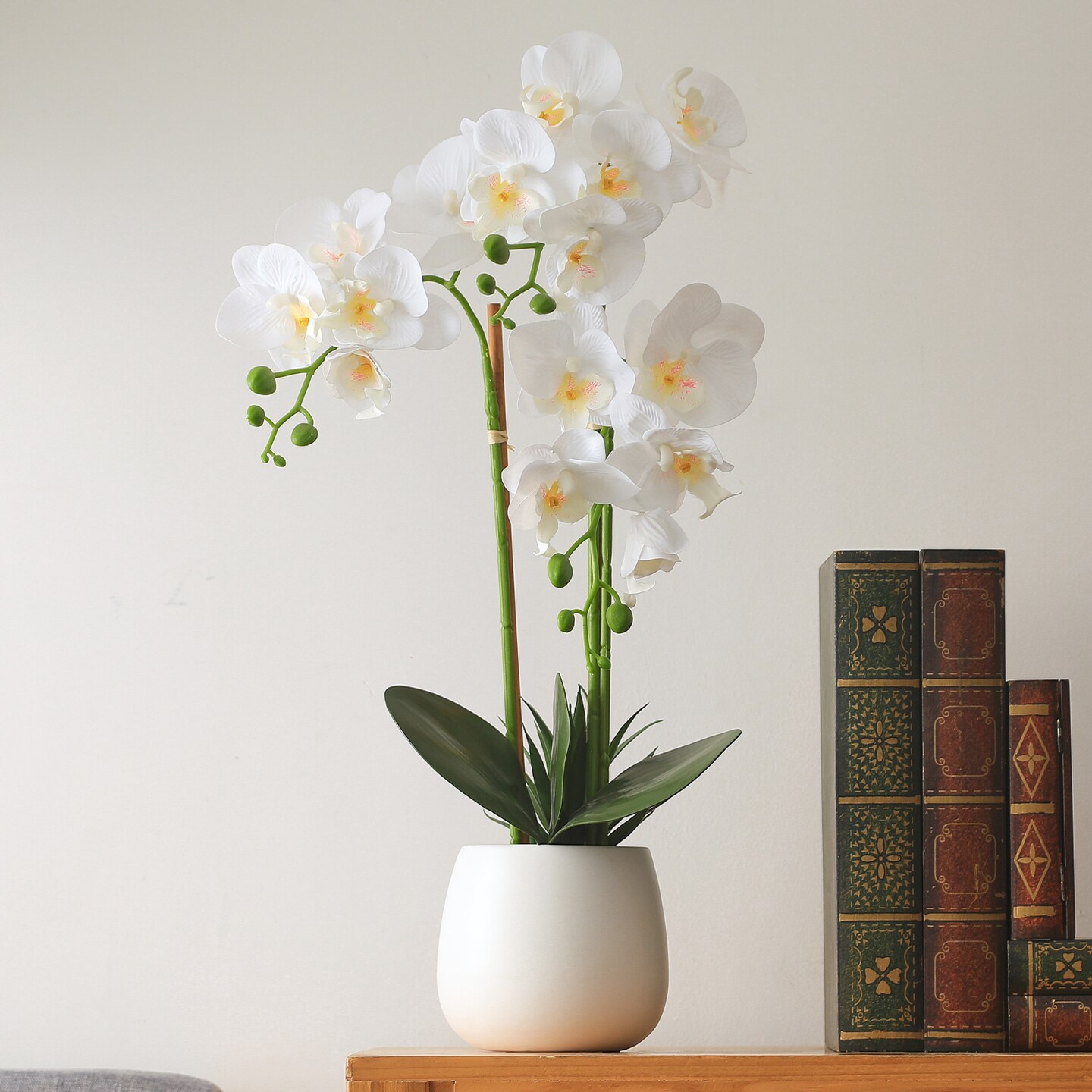 Faux White Orchid Artificial Plant in White Ceramic Pot (2 Pack)