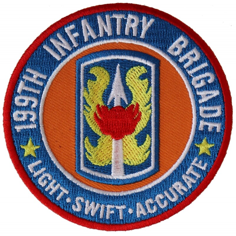Patch, Embroidered Patch (Iron-On or Sew-On), 199th Infantry Brigade, Light Swift Accurate (U.S. Army), 3" Round